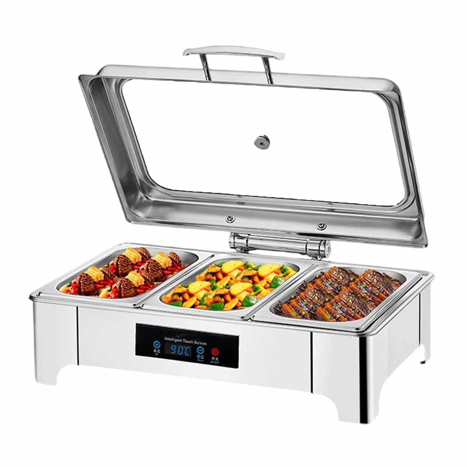 Elektryczny podgrzewacz bufetowy 400 W, z wyświetlaczem LED, urządzenie utrzymujące ciepło ze stali nierdzewnej, do gastronomii, uroczystości rodzinnych, na kemping – pojedyncze/podwójne