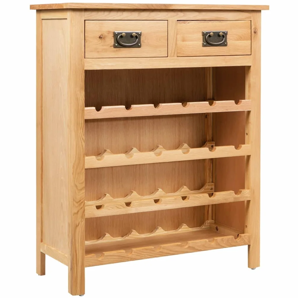 Générique Stojak na butelki z litego dębu, 72 x 32 x 90 cm, wytrzymały stojak do przechowywania wina z rozkloszowanymi półkami, elegancki regał na wino, łatwy montaż