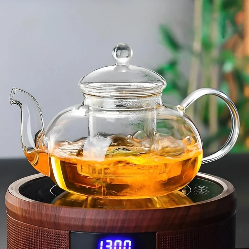 Dzbanek do herbaty 1 l, szklany dzbanek ze zdejmowanym sitkiem do herbaty, przezroczysty, odporny na wysokie temperatury, herbata kwiatowa, herbata ziołowa i torebki herbaty, szklany dzbanek ze
