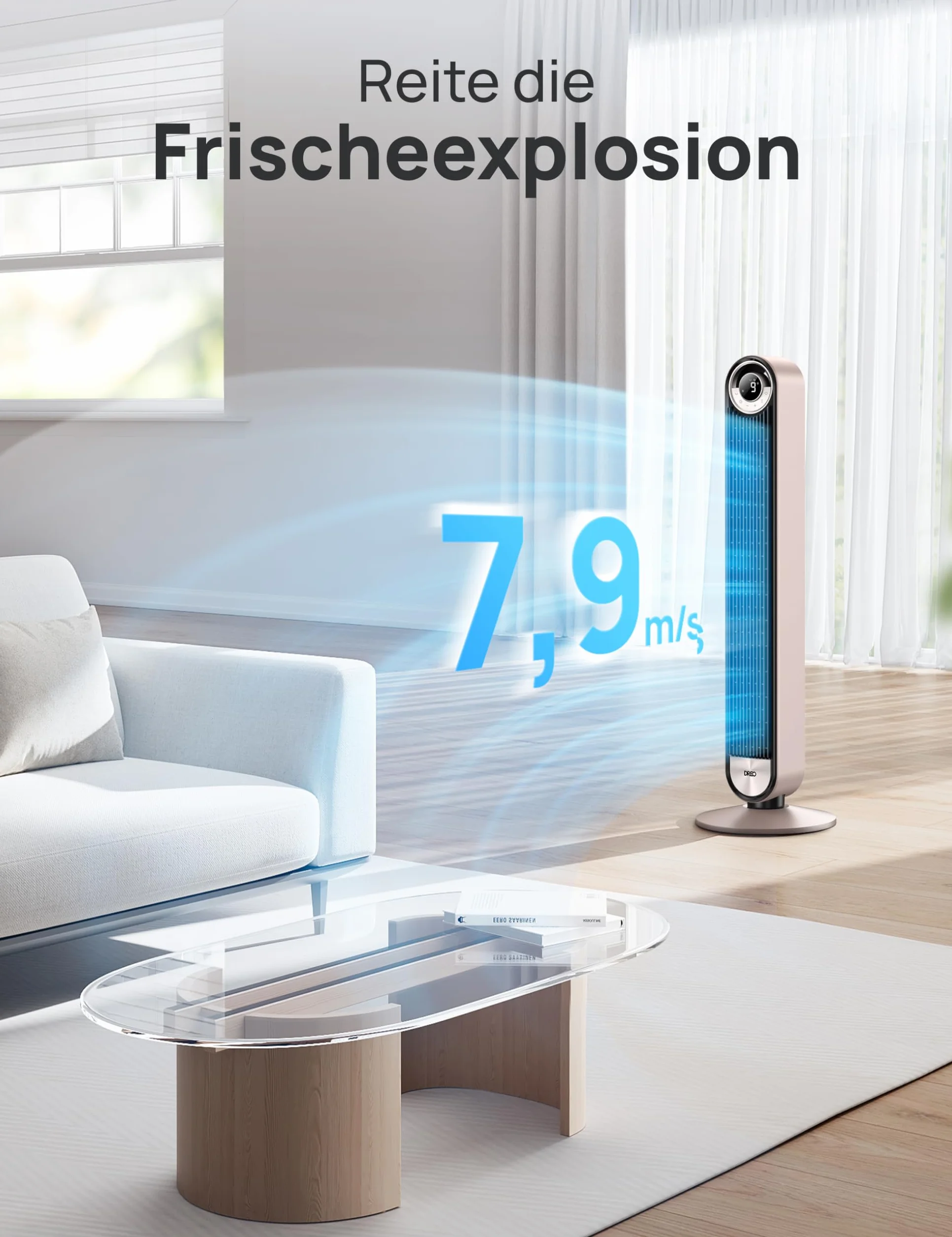 Dreo 42-Calowy Inteligentny Wentylator Wieżowy, 6 Prędkości Chłodzenia, Cichy do Sypialni, Oscylujący 90°, WiFi ze Sterowaniem Głosowym, 12-Godzinny Timer