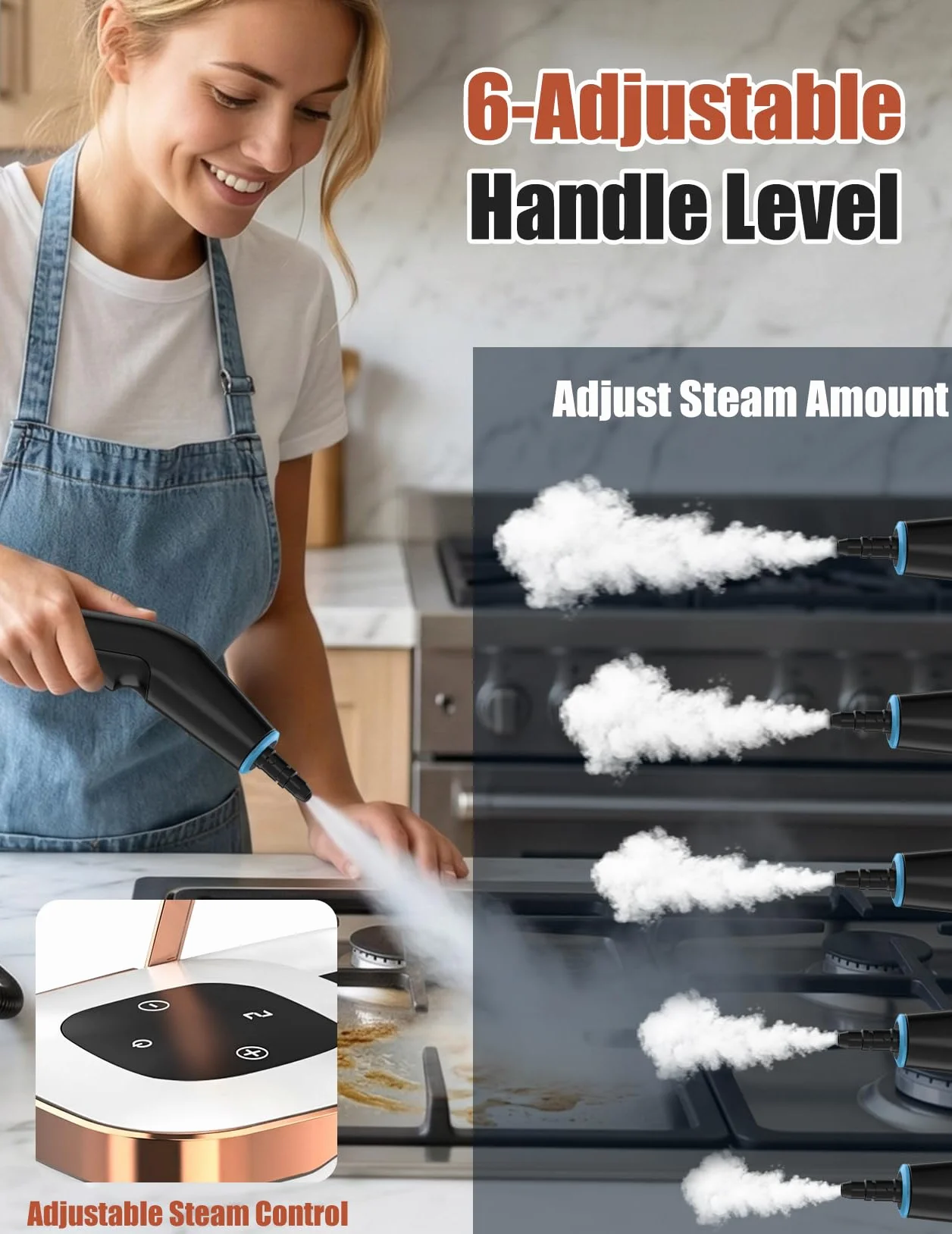 Odkurzacz Parowy, Wielofunkcyjny Ręczny Odkurzacz Parowy o Mocy 2500 W z 6 Regulowanymi Prędkościami i 8 Rodzajami Dysz, Przenośny 1250 ml, Wysokociśnieniowy