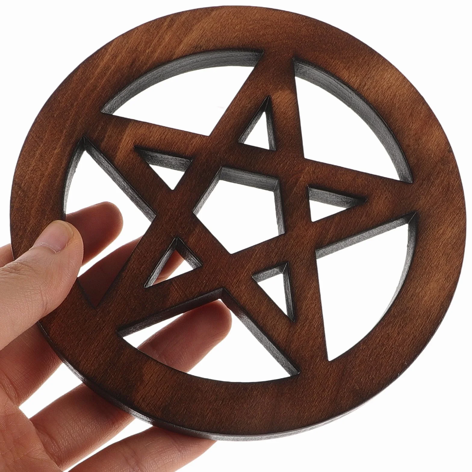 Drewniany Pentagram Dekoracyjny Płytka Ścienna Ołtarz Pogański Wicca Figurka Biurko Półkę Ozdoba Metafizyczna Jasnobrązowa