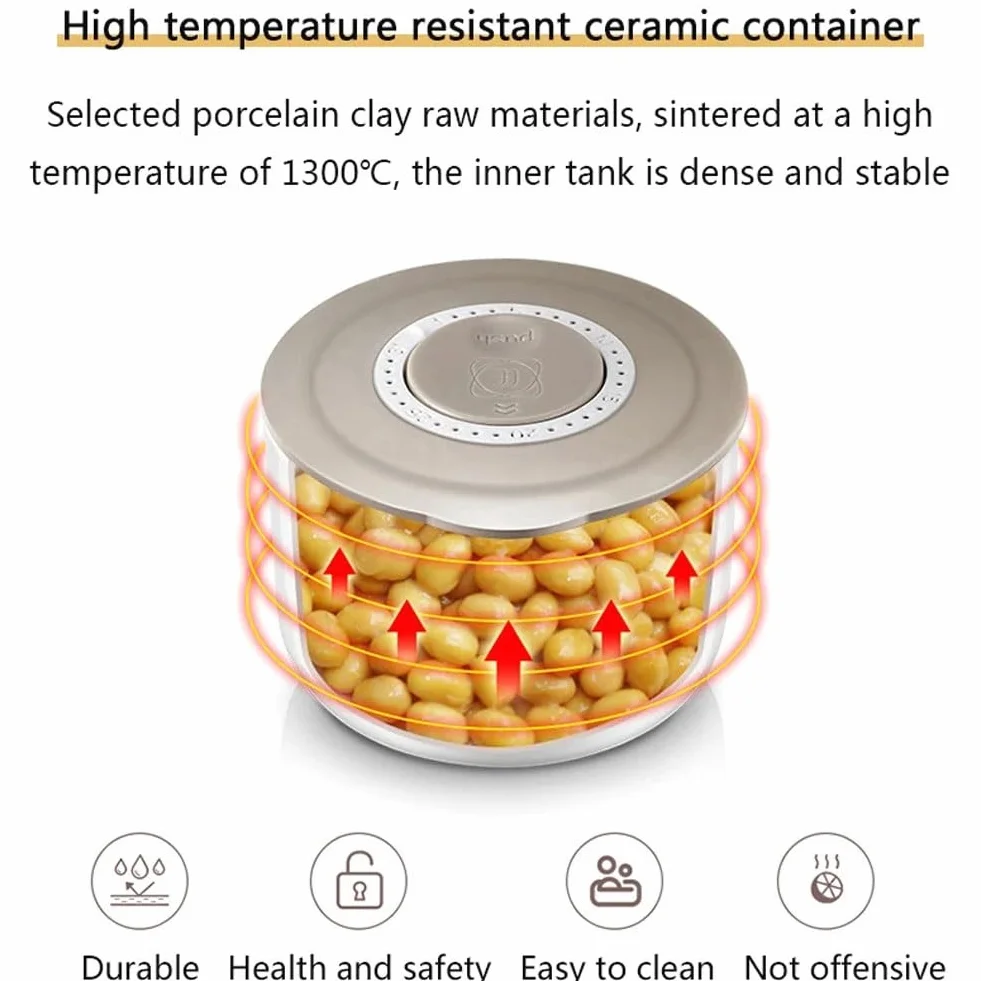 Elektryczna maszyna do fermentacji jogurtu Natto, inteligentna maszyna do fermentacji Natto o pojemności 1,5 l z 4 pojemnikami ceramicznymi, wysoka temperatura i inteligentne sterowanie panelem, do