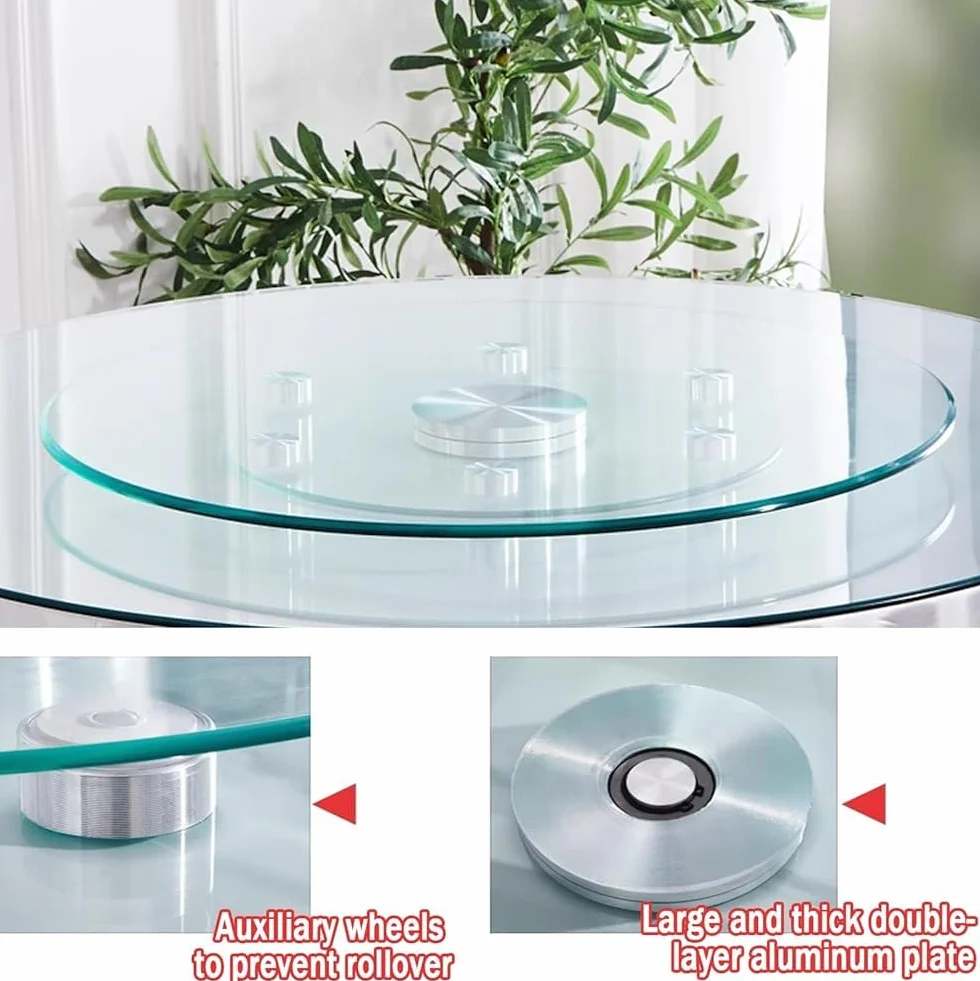 Szklany gramofon 61 cm – cicha obrotowa taca do serwowania do jadalni, idealna na imprezy i spotkania rodzinne, okrągła obrotowa płyta zapewnia bezproblemowy dostęp i rozrywkę