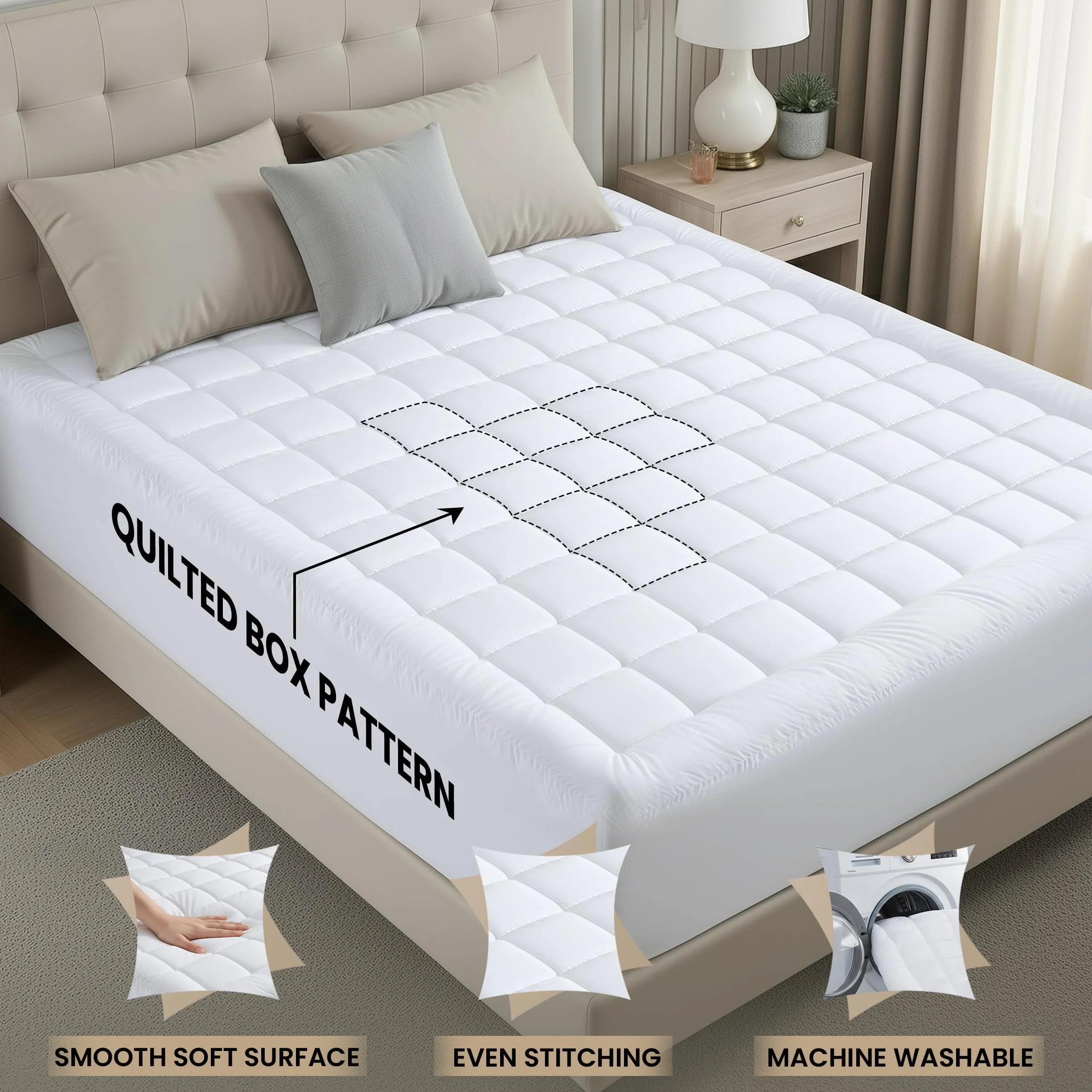 Utopia Bedding Pikowana dopasowana podkładka na materac premium rozmiar queen size - poduszka górna nakładka na materac - elastyczny dopasowany puszysty ochraniacz na materac - pokrowiec na materac