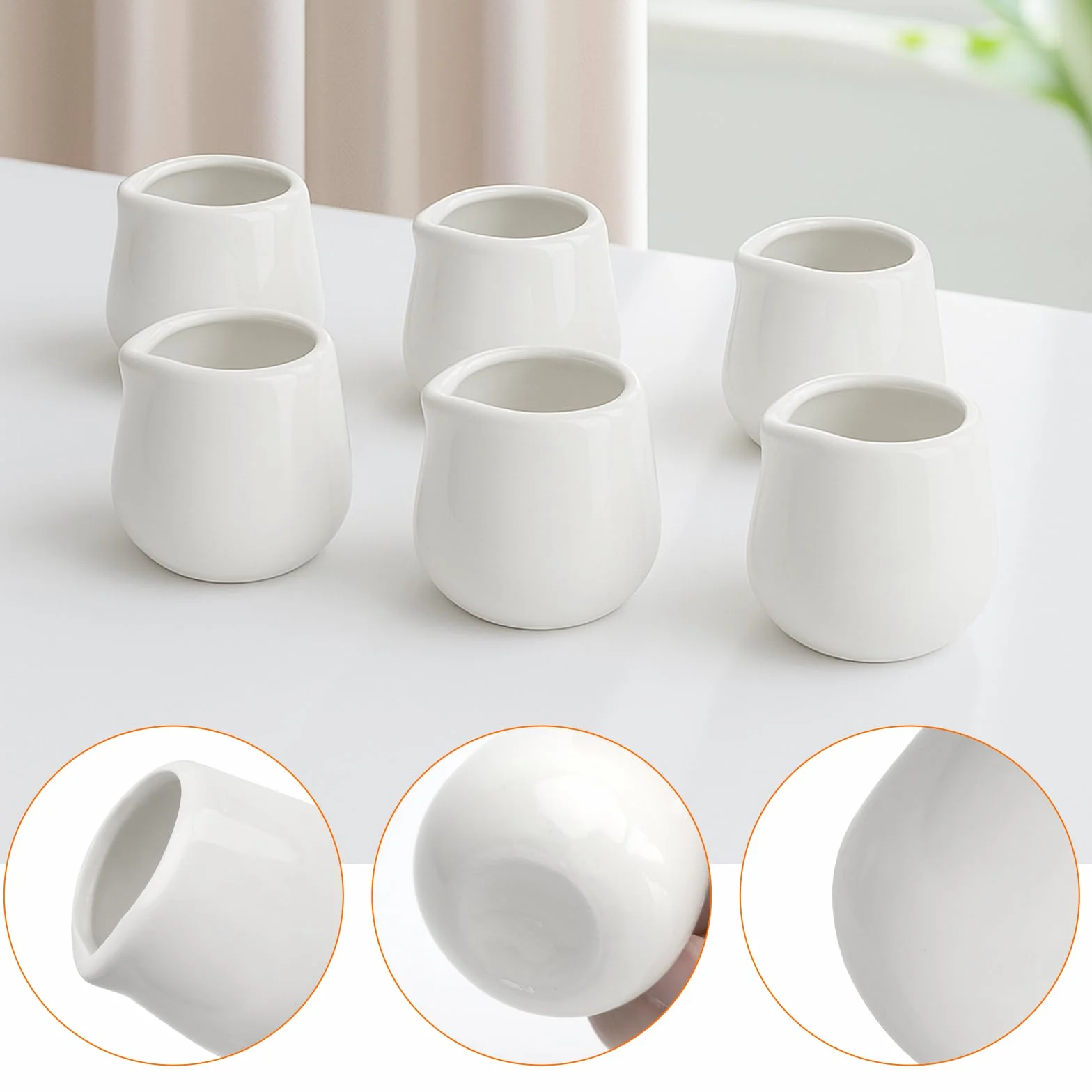 APOMOONS 6 sztuk małych dzbanków na mleko, porcelana z ceramiczną łyżeczką, sosjerki, porcelana do mleka, kawy, syropu (50 ml, białe)