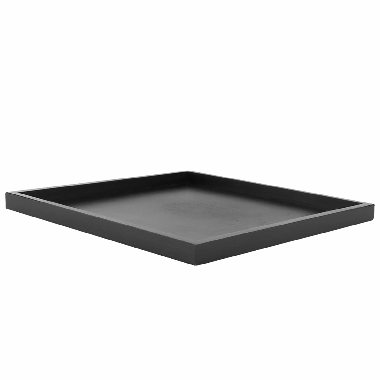 Cocoarm Prostokątna drewniana taca do serwowania, duża 30 x 30 x 2,5 cm, lite drewno, czarna, nowoczesna, podwyższone krawędzie, lakierowana, taca śniadaniowa, drewno paulowni