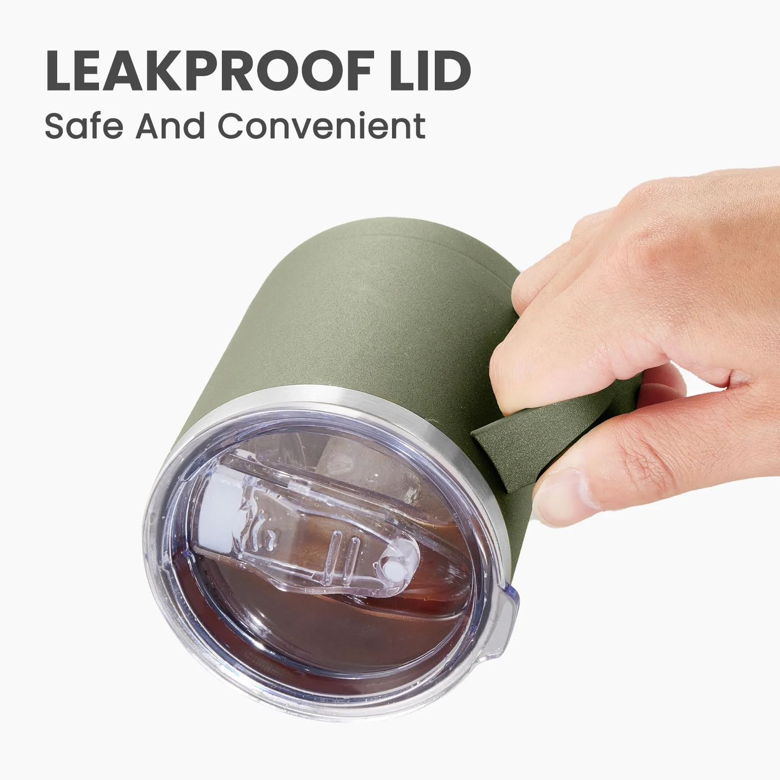 MEWAY Kubek do kawy 350 ml z uchwytem, 4 sztuki, izolowane kubki podróżne ze stali nierdzewnej z przesuwaną pokrywką, próżniowy kubek kempingowy z podwójną ścianką do gorących i zimnych napojów herbaty (wojskowa zieleń, zestaw 4 szt.)