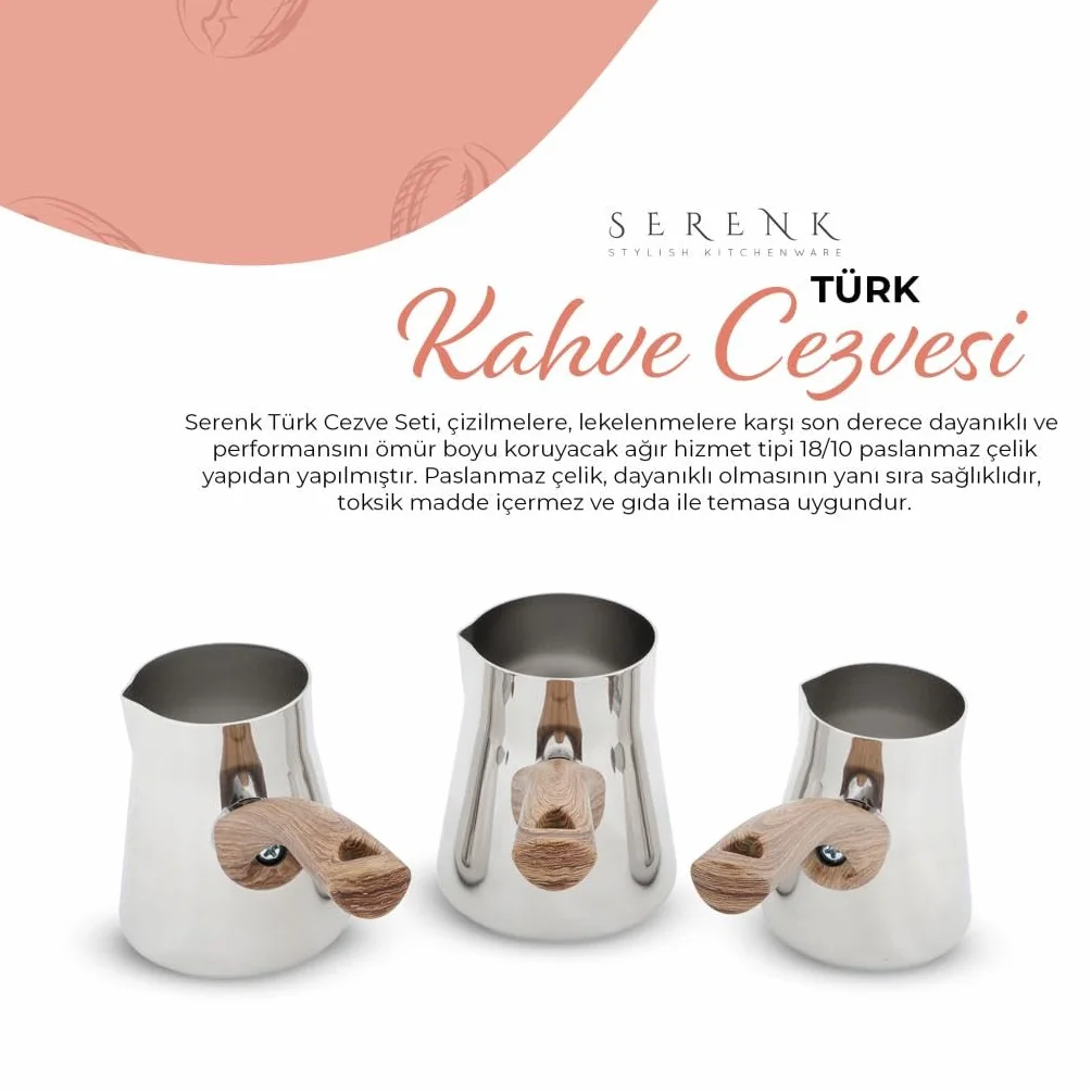 Serenk Ekspres do kawy Turecka Indukcja | Zestaw 4 sztuk ze stali nierdzewnej do autentycznej kawy tureckiej - pojemność od 2 do 4 filiżanek - Turkish Coffee Maker