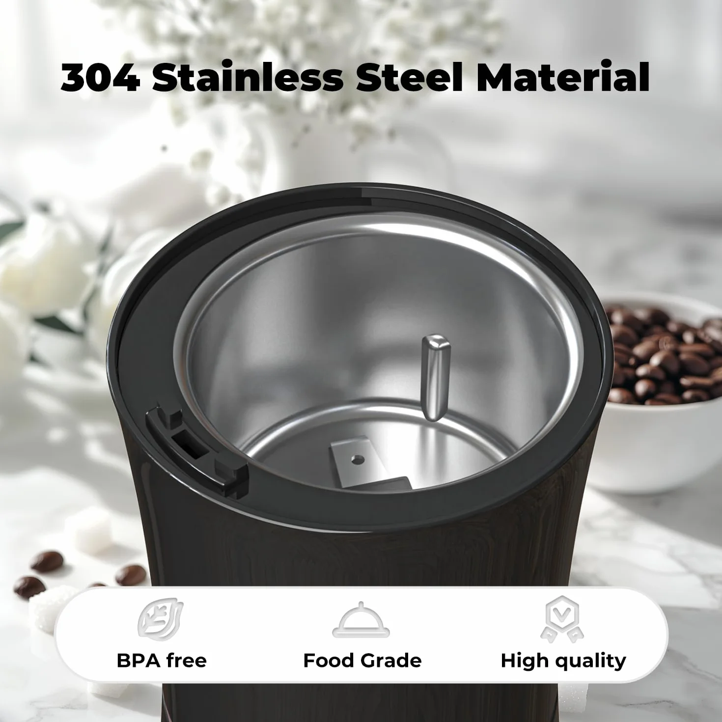KYG Młynek do kawy, 300 W, pojemność 50 g, ostrza ze stali nierdzewnej, przenośny, do ziaren kawy, przypraw, orzechów, ziół, ze szczotką do czyszczenia