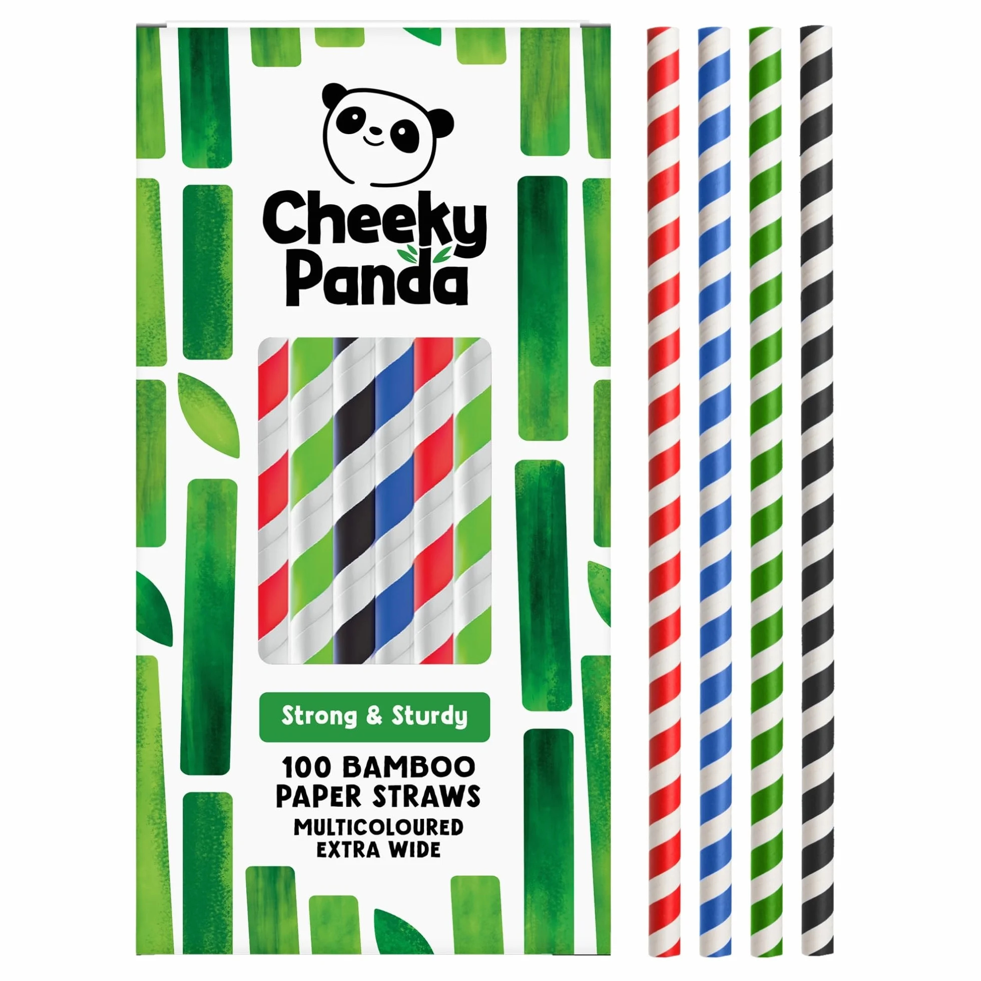 The Cheeky Panda Bambusowe papierowe słomki do herbaty bąbelkowej, 100 wielokolorowych, szerokich słomek do picia, do herbaty Boba, koktajli mlecznych i smoothie
