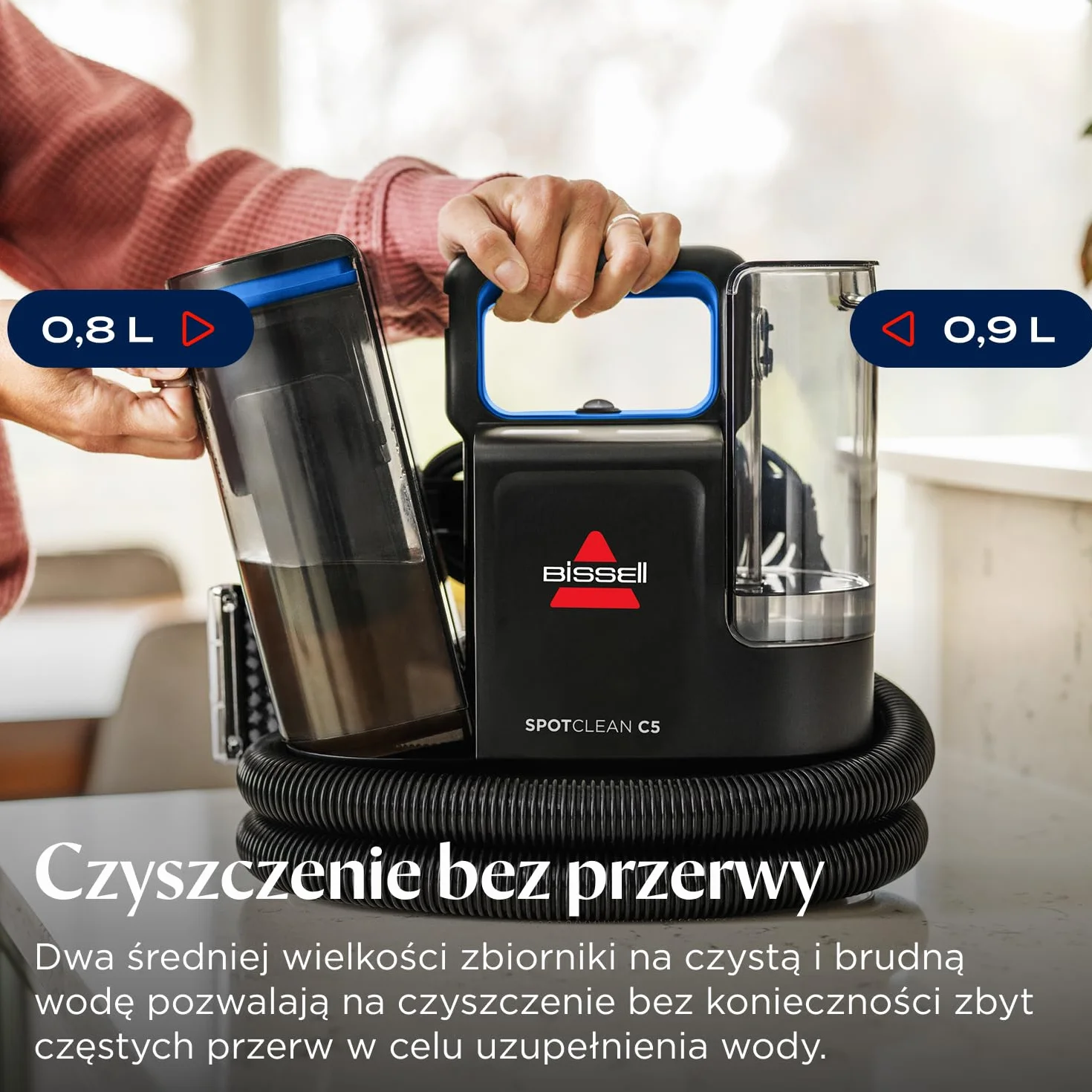 BISSELL SpotClean C5, Odkurzacz Piorący do Tapicerki, Odkurzacz do Dywanów z Systemem Triple Action, Lekka Odkurzacz do Prania Dywanów, Tapicerki, Samochodów, Kanapy i Innych, Mocny Silnik 400W, 3861N