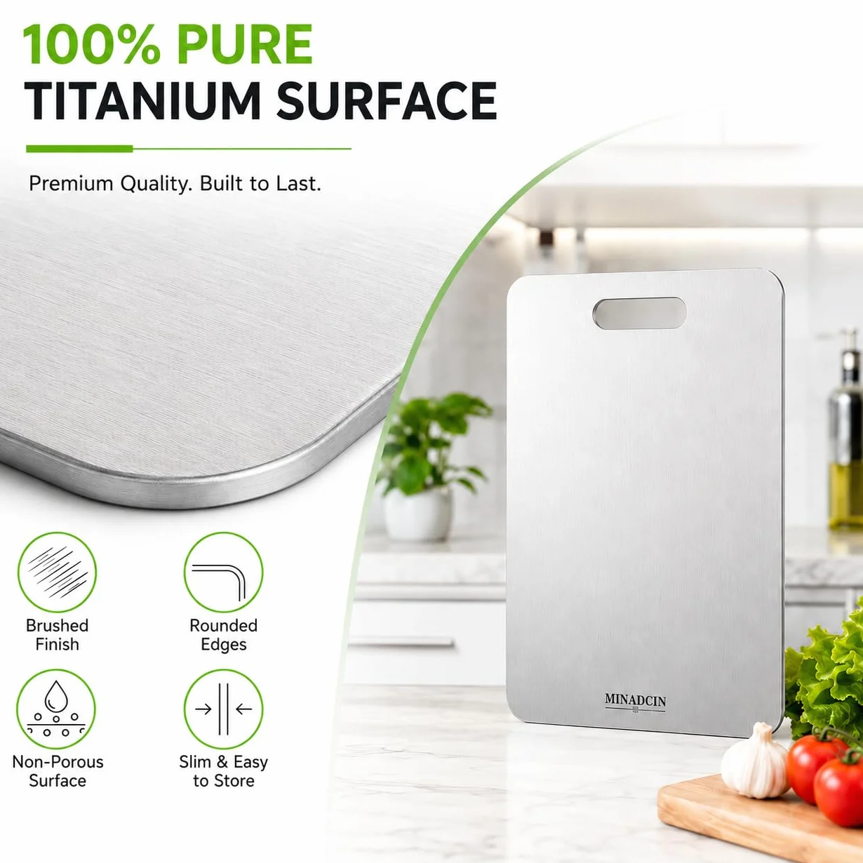 Tytanowa deska do krojenia, 100% quality, easy to clean, odor-resistant, suitable for kitchen or camping (17 l * 10 w)