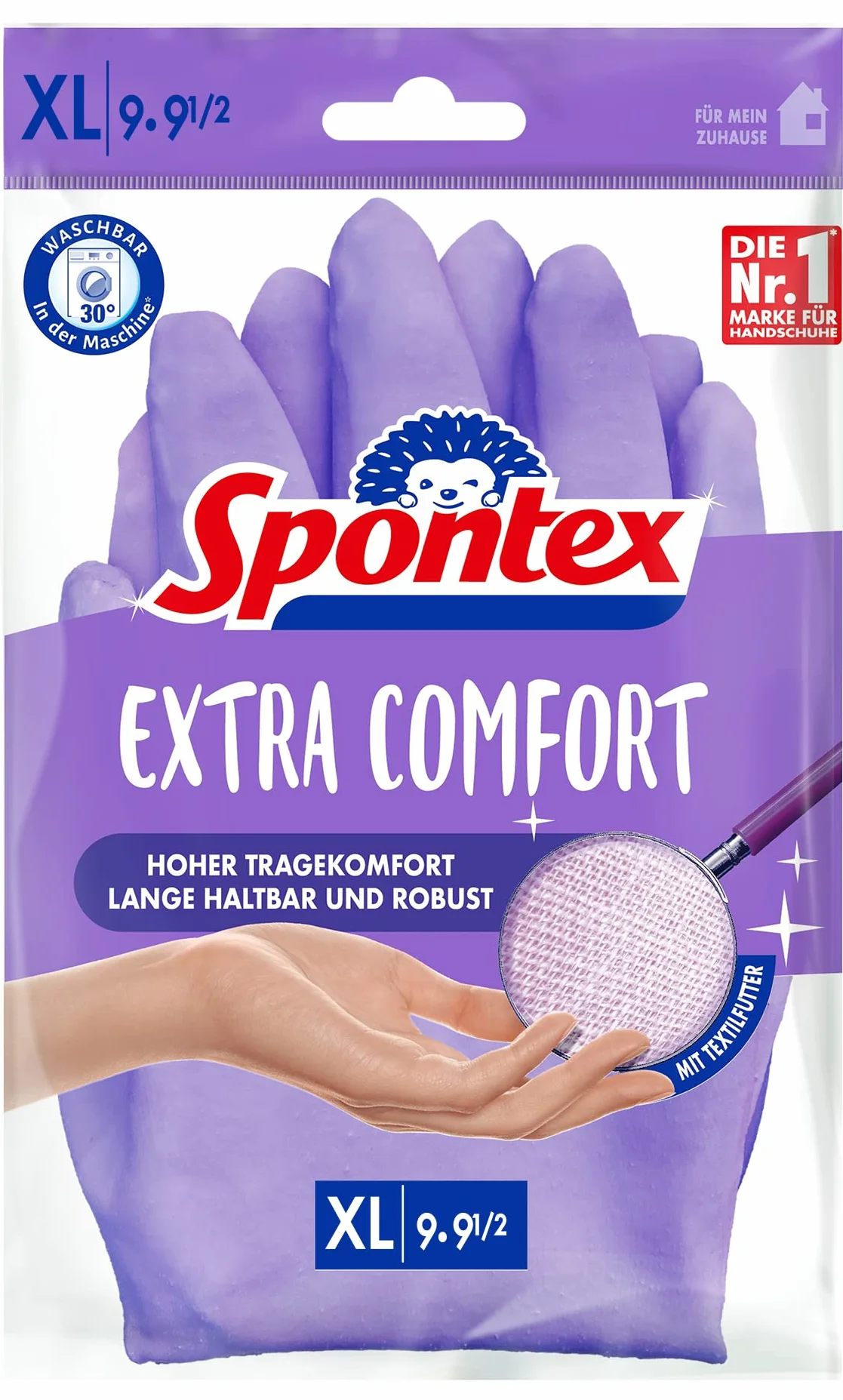 Spontex Extra Comfort, rękawice domowe klasy premium z miękką podszewką tekstylną, idealne do wszystkich prac sprzątania w gospodarstwie domowym, nadają się do prania w temperaturze 30°C, rozmiar XL
