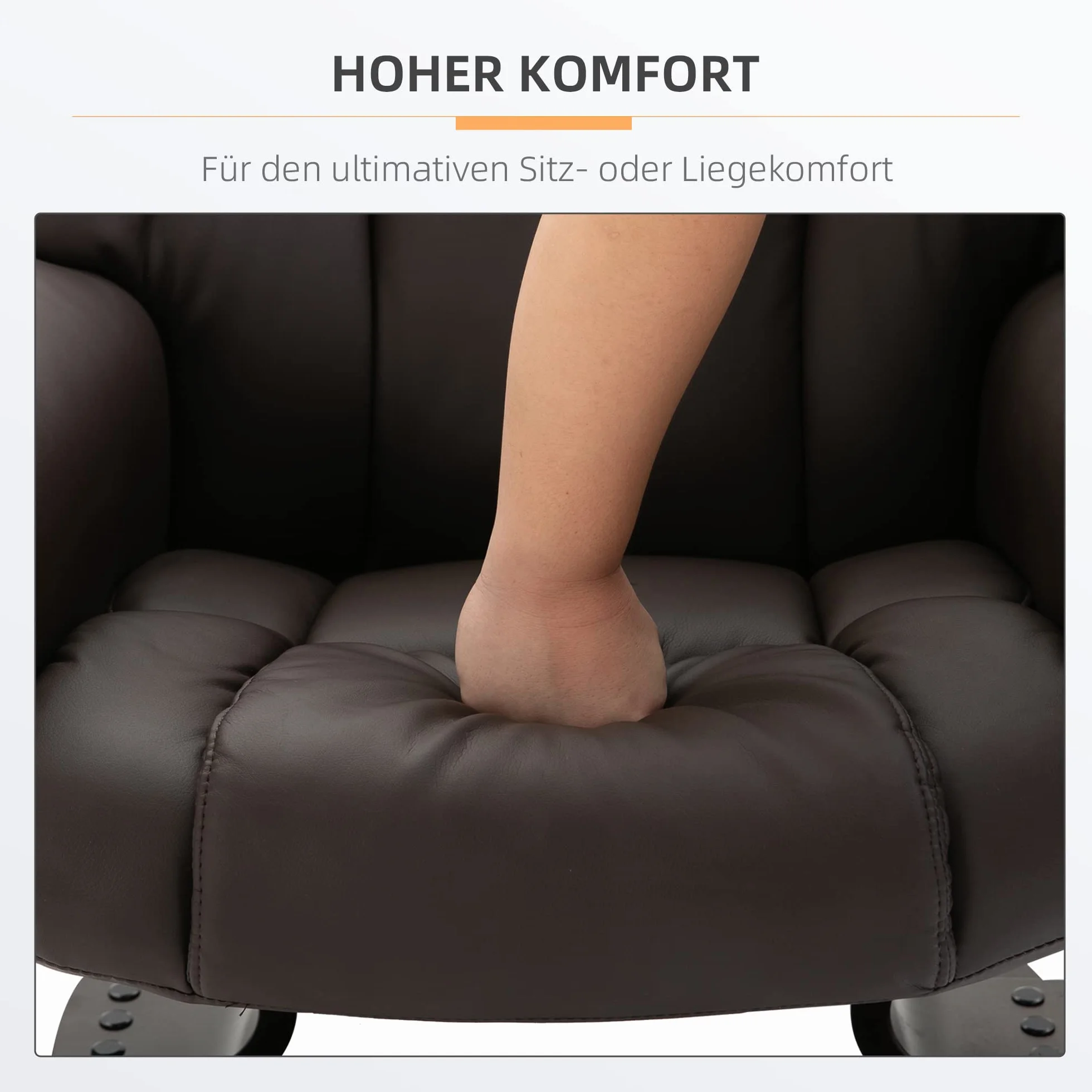 HOMCOM fotel do masażu z pufą fotel relaksacyjny nachylenie 145° sztuczna skóra kolor brązowy 79 x 82 x 101 cm