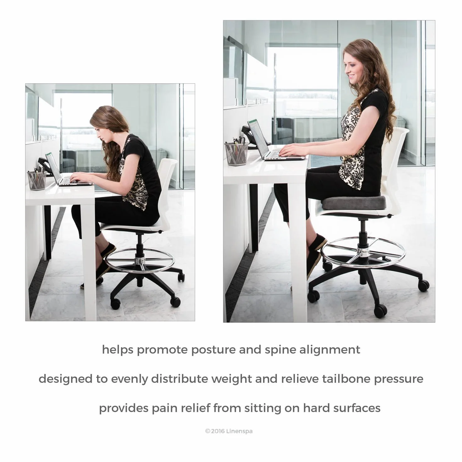 Linenspa Ergonomiczna poduszka do siedzenia z pianki żelowej – komfort kości ogonowej/Coccyx – poduszka do siedzenia na krzesło biurowe, samochód i do siedzenia przez cały dzień