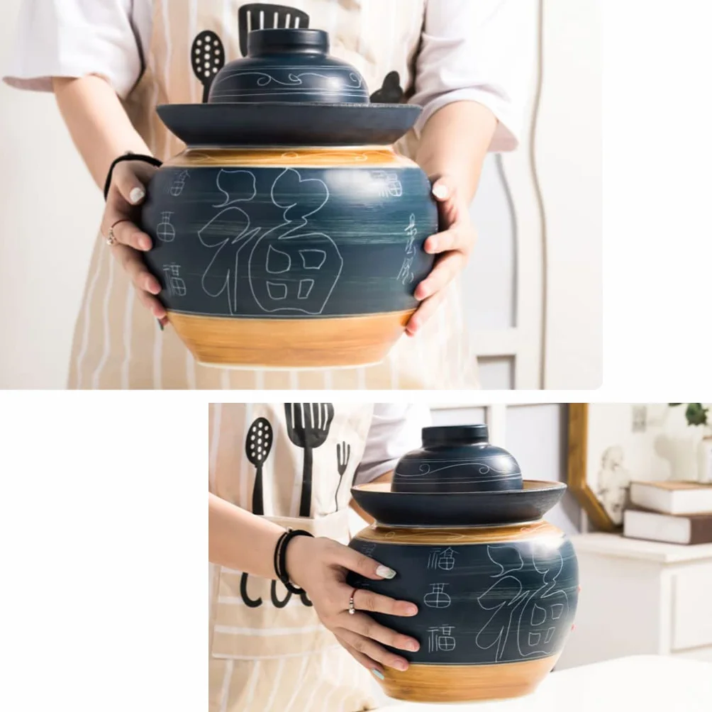 Słoik na ogórki tradycyjny chiński ceramiczny garnek do fermentacji słoik do kiszenia z uszczelką wodną i pokrywką z rurką powietrzną, duży pogrubiony ceramiczny słoik do kiszenia kimchi garnek