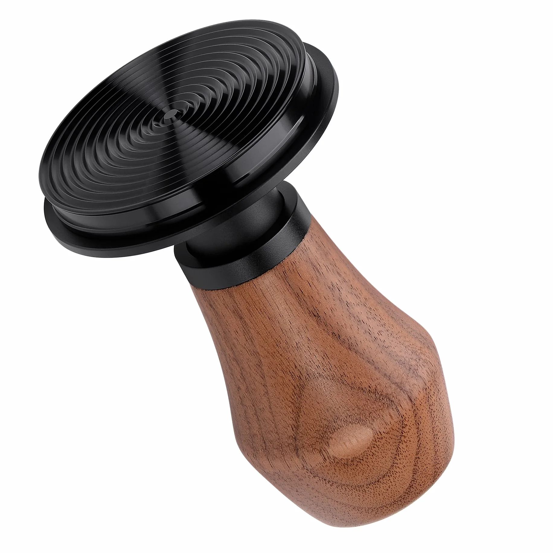 Normcore 58,5 mm tamper do kawy V4.1 z dźwiękiem kliknięcia, sprężynowy tamper do espresso z tytanową powłoką PVD i podstawą Ripple, uchwyt z prawdziwego orzecha amerykańskiego z silikonowym stojakiem