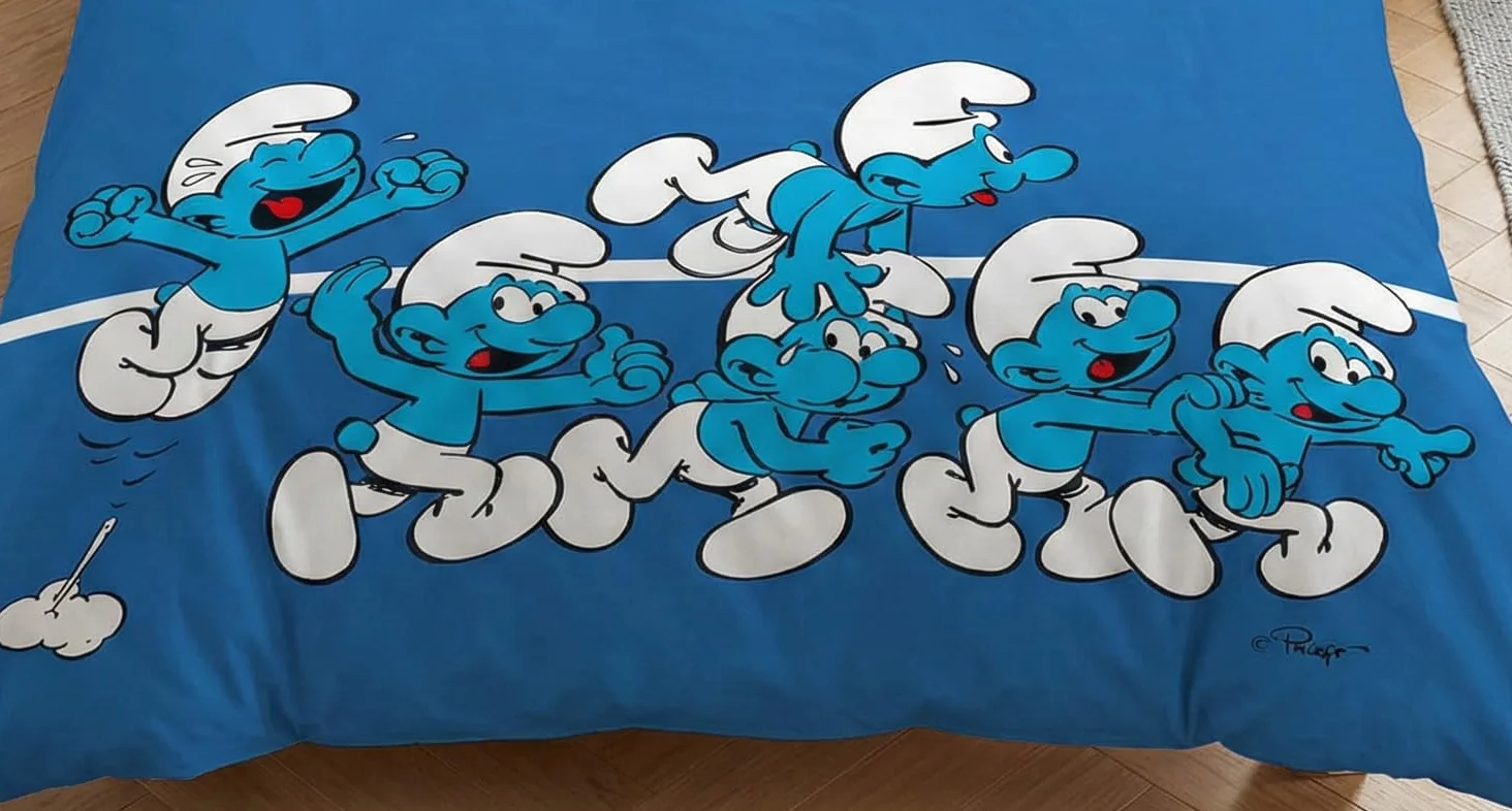 Aymax Komplet pościeli smerfowej 140x200 cm + 65x65 cm 100% bawełna