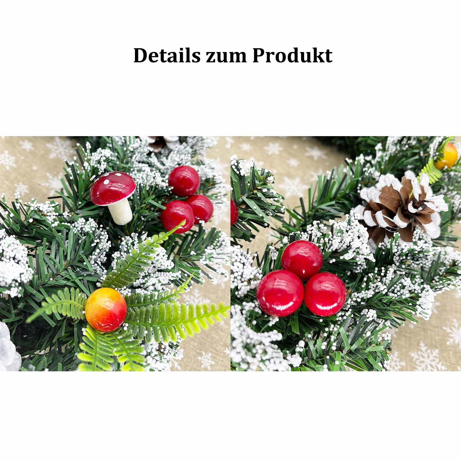 Koboko Wieniec na Drzwi Boże Narodzenie, 20 cm, Dekoracja Wejściowa z Czerwonymi Jagodami i Szyszkami Sosnowymi, Adwentowy