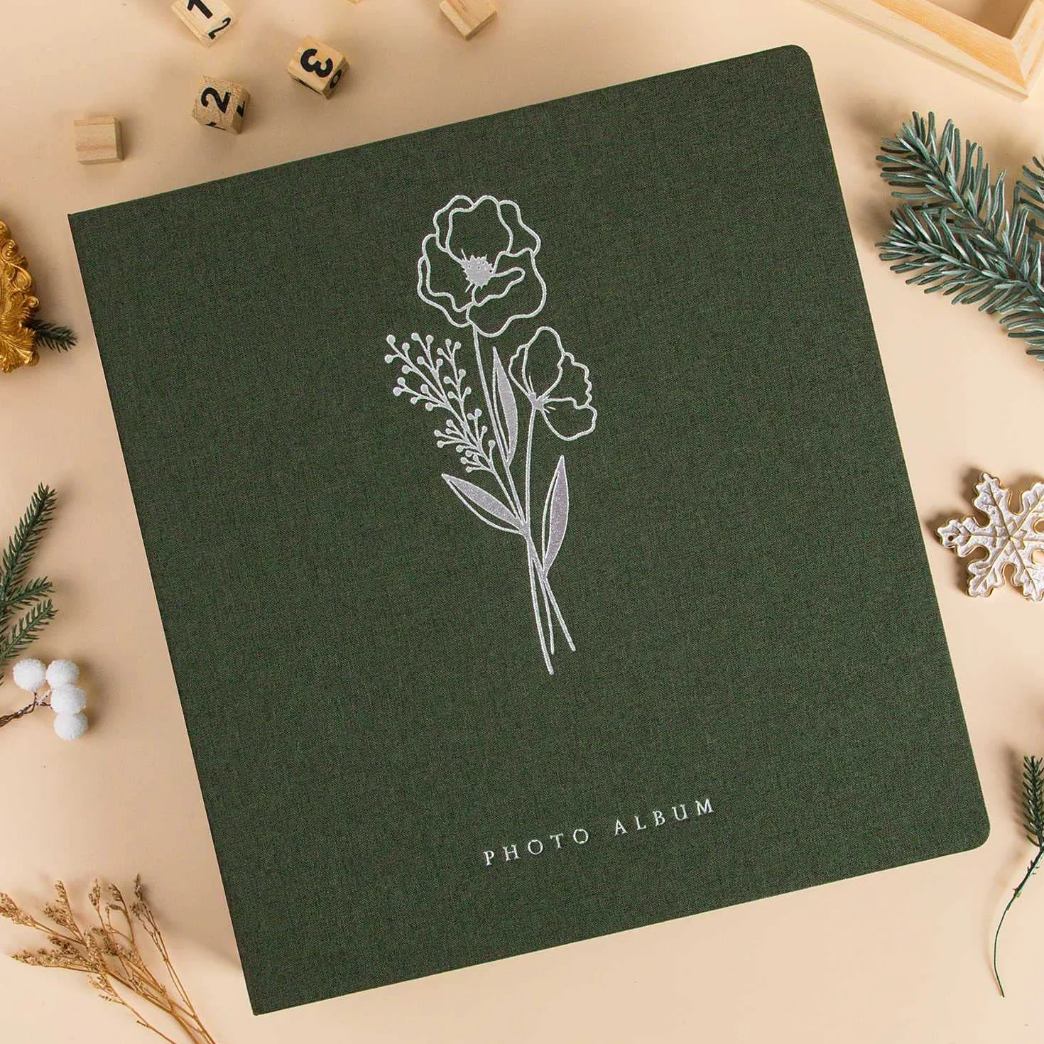Lanpn Album na zdjęcia, lniany, 600 kieszeni, pomieści zdjęcia poziome i pionowe w rozmiarze 10 x 15 cm, zielony