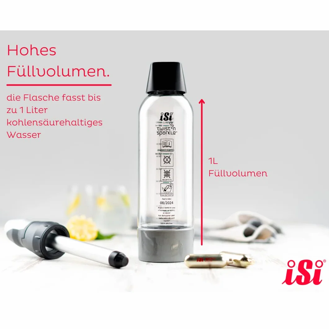 iSi Twist'n Sparkle zestaw butelek 2 x 1 l, butelki zamienne PET do saturatora wody, nie zawiera BPA