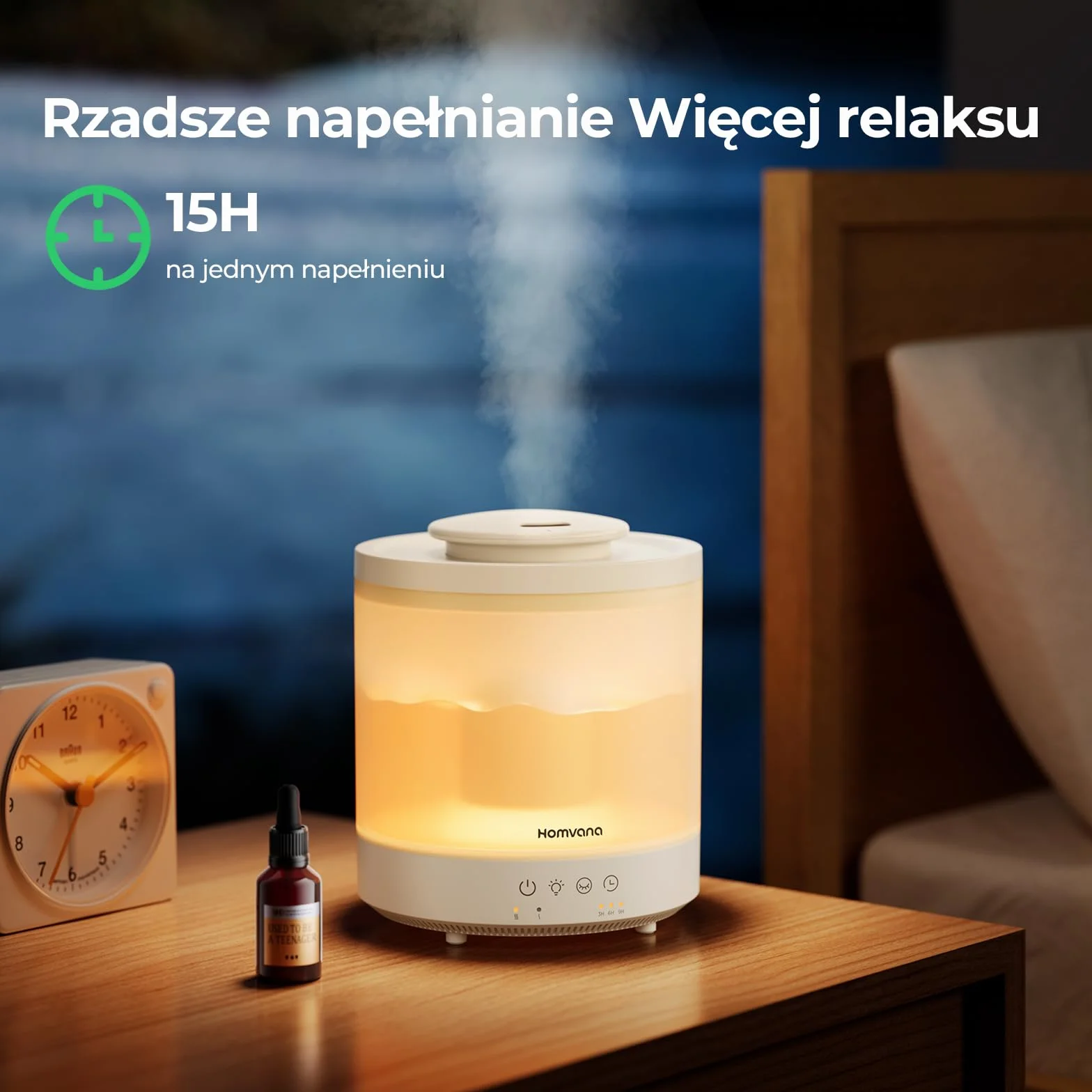 Homvana Humidificateur d'air Diffuseur 1.5L, humidificateur d'air chambre, Humidifier d'air bébé Chambre, Cool Mist, Plante, BPA Free, 7 Color Light, Office, Brumisateur Huiles