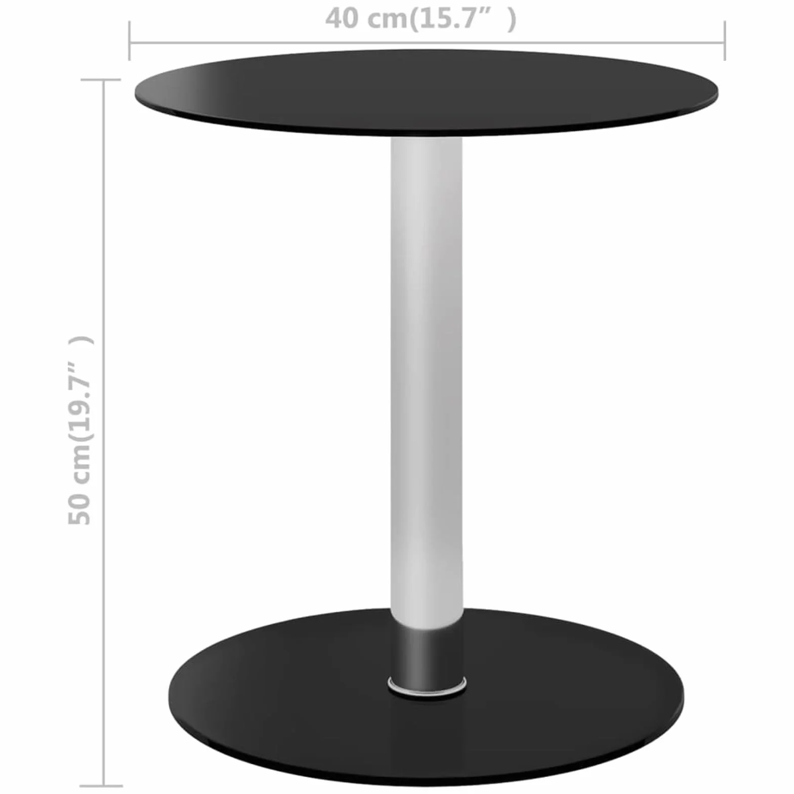 Stolik kawowy, czarny, średnica 40 cm, szkło hartowane z aluminiową ramą – stolik pomocniczy, stolik kawowy i stolik pod telefon do salonu, salonu i biura