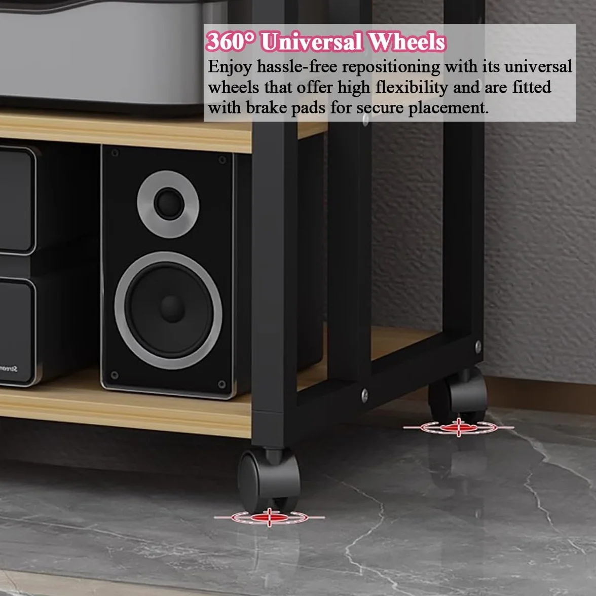 Domowa szafka stereo, wolnostojący stojak na nośniki do odtwarzacza płyt, głośnika, wzmacniacza, odbiornika - komponent audio, jednostka do przechowywania rozrywki do salonu i klubów