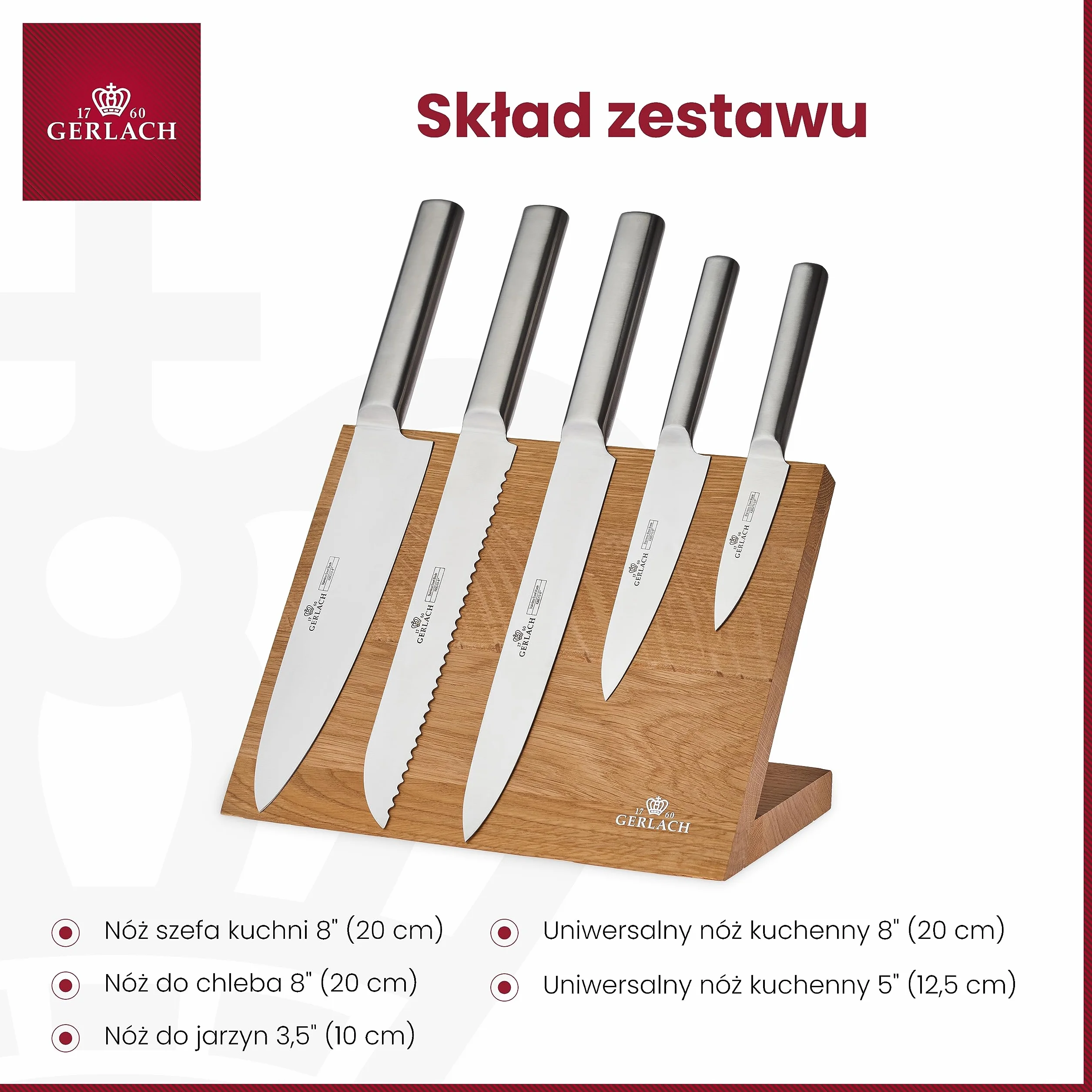 Gerlach Ambiente Magnetic Zestaw Noży, Srebrny/Brązowy, 5 Sztuk