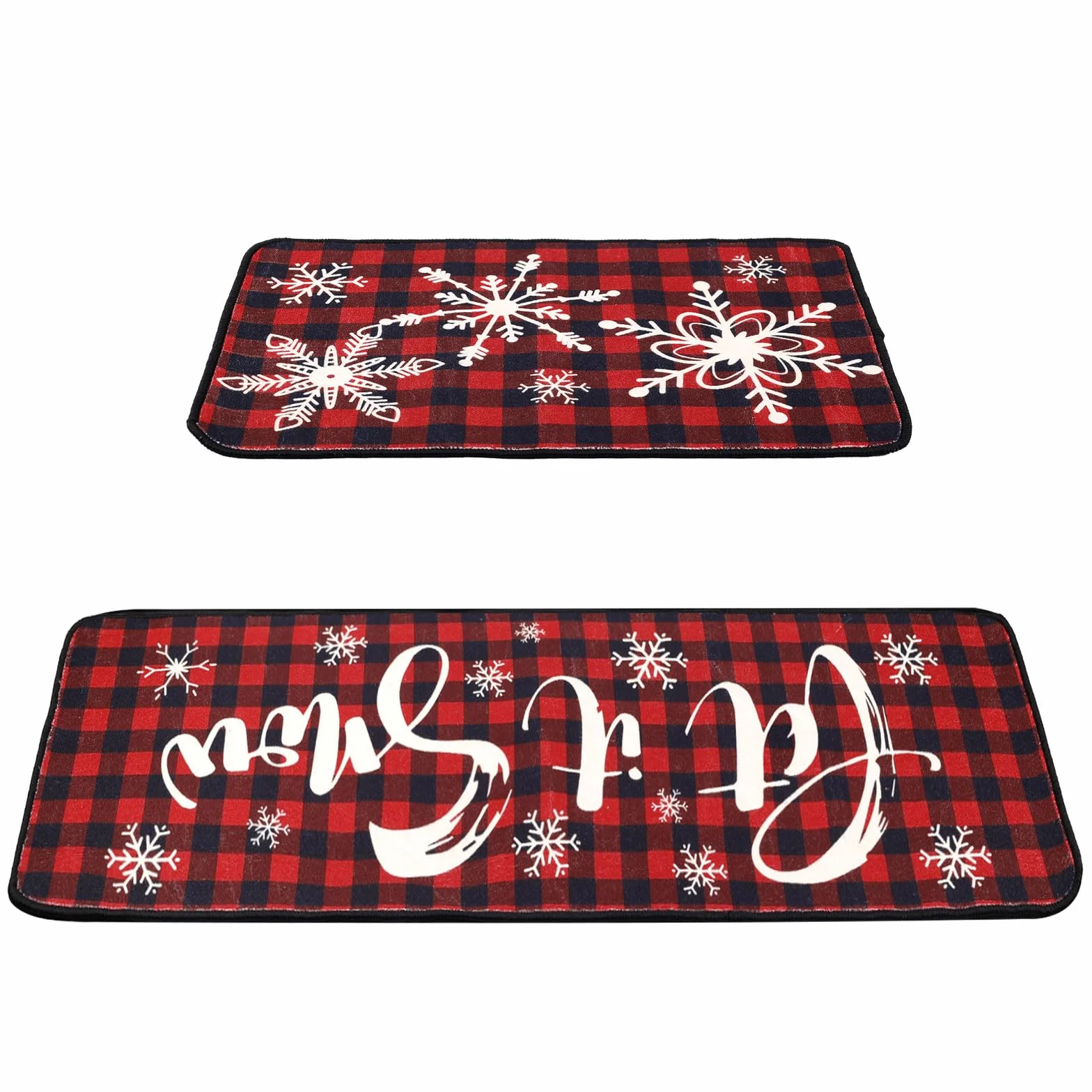 2 Szt. Świąteczne Zestawy Dywaników Kuchennych, Świąteczne Dekoracje Kuchenne Let It Snow Dywanik w Kratę Buffalo Zima Wakacje Impreza Golvmatta do Domu Kuchni (40x60cm, 40x120cm)