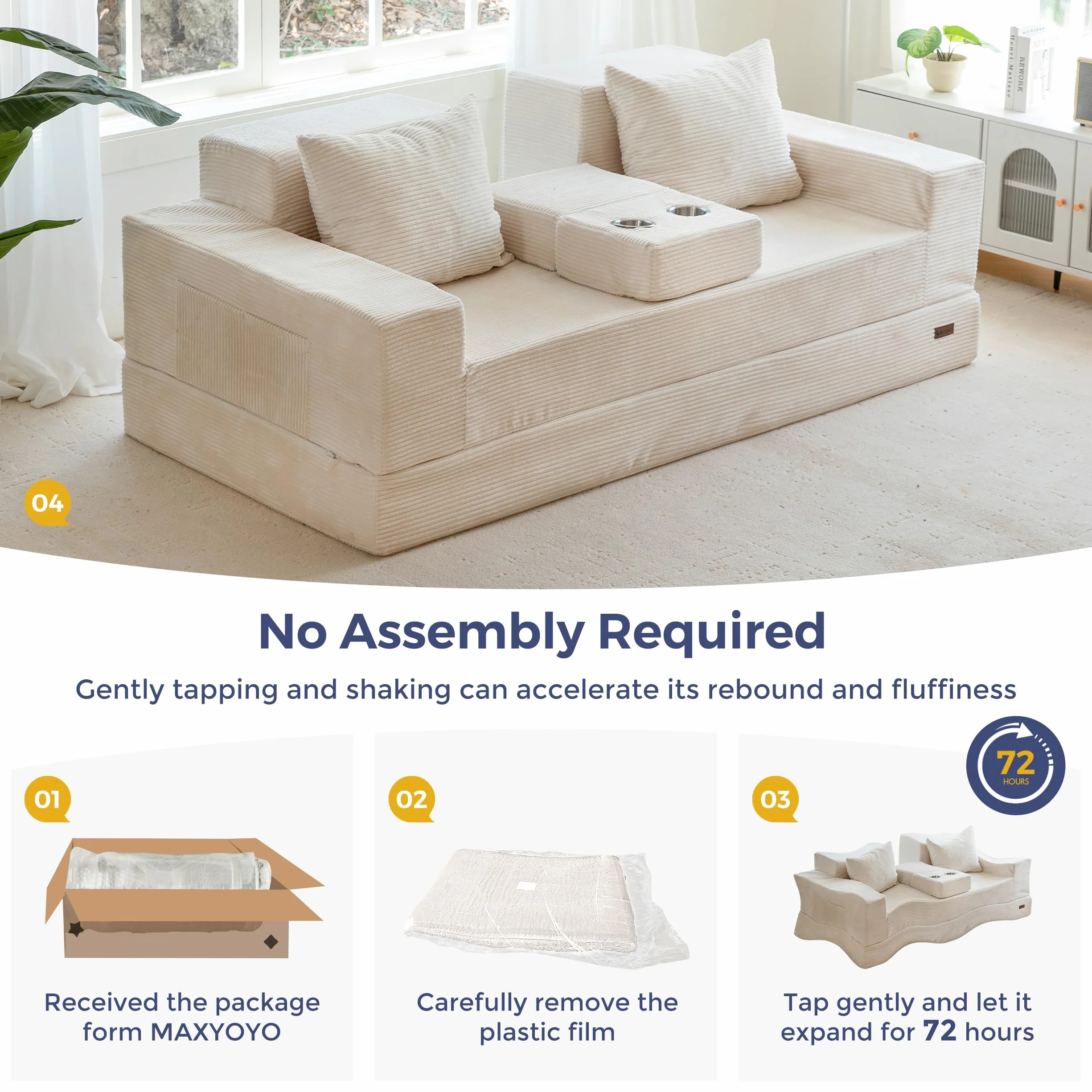 MAXYOYO Rozkładana sofa na łóżko, sofa na podłogę z aksamitkiem, rozkładana sofa z funkcją spania z uchwytem na kubki i poduszką, sofa na ściąganie do salonu, sypialni, pokoju gościnnego