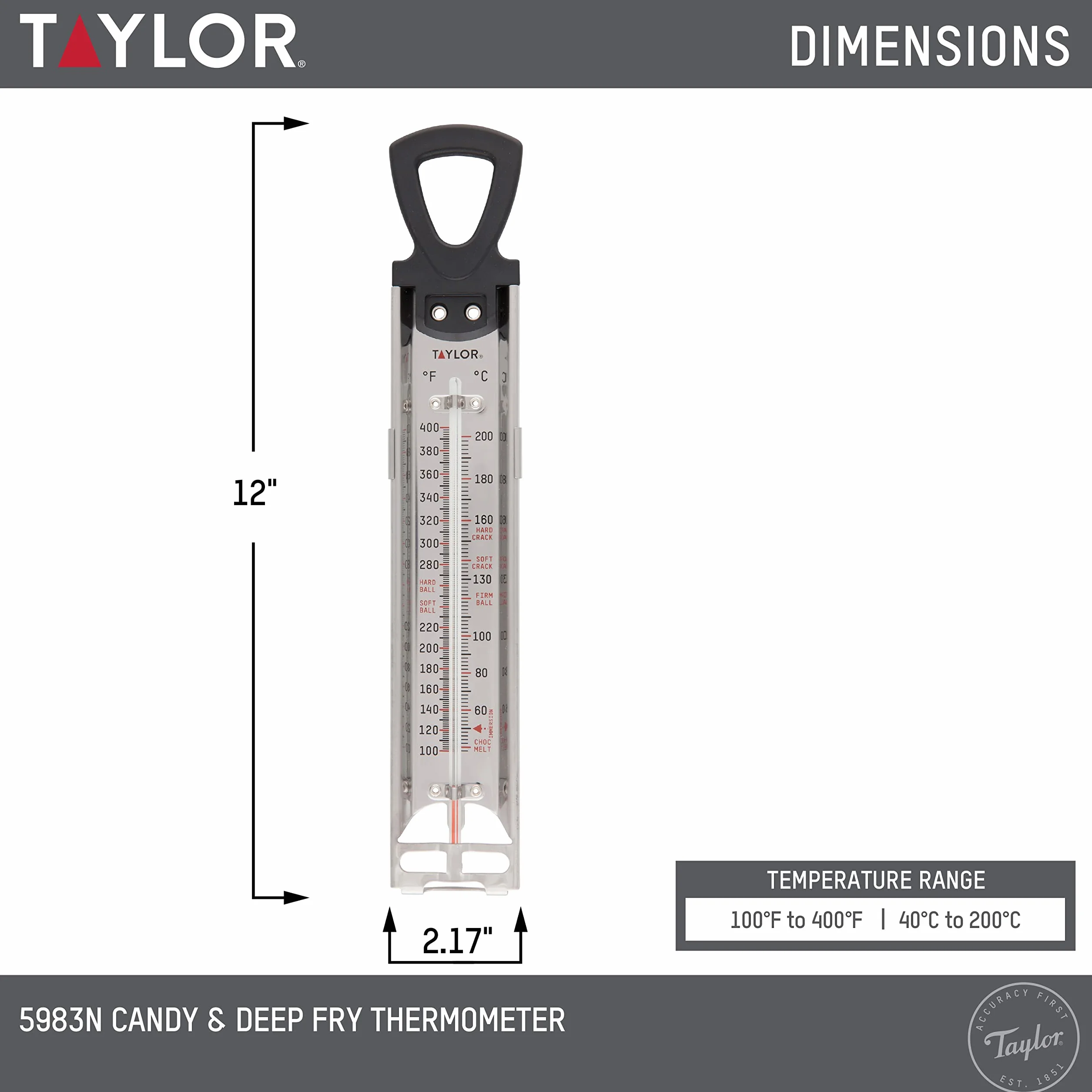 Taylor Precision Products Candy/Deep Fry Stainless Steel Thermometer