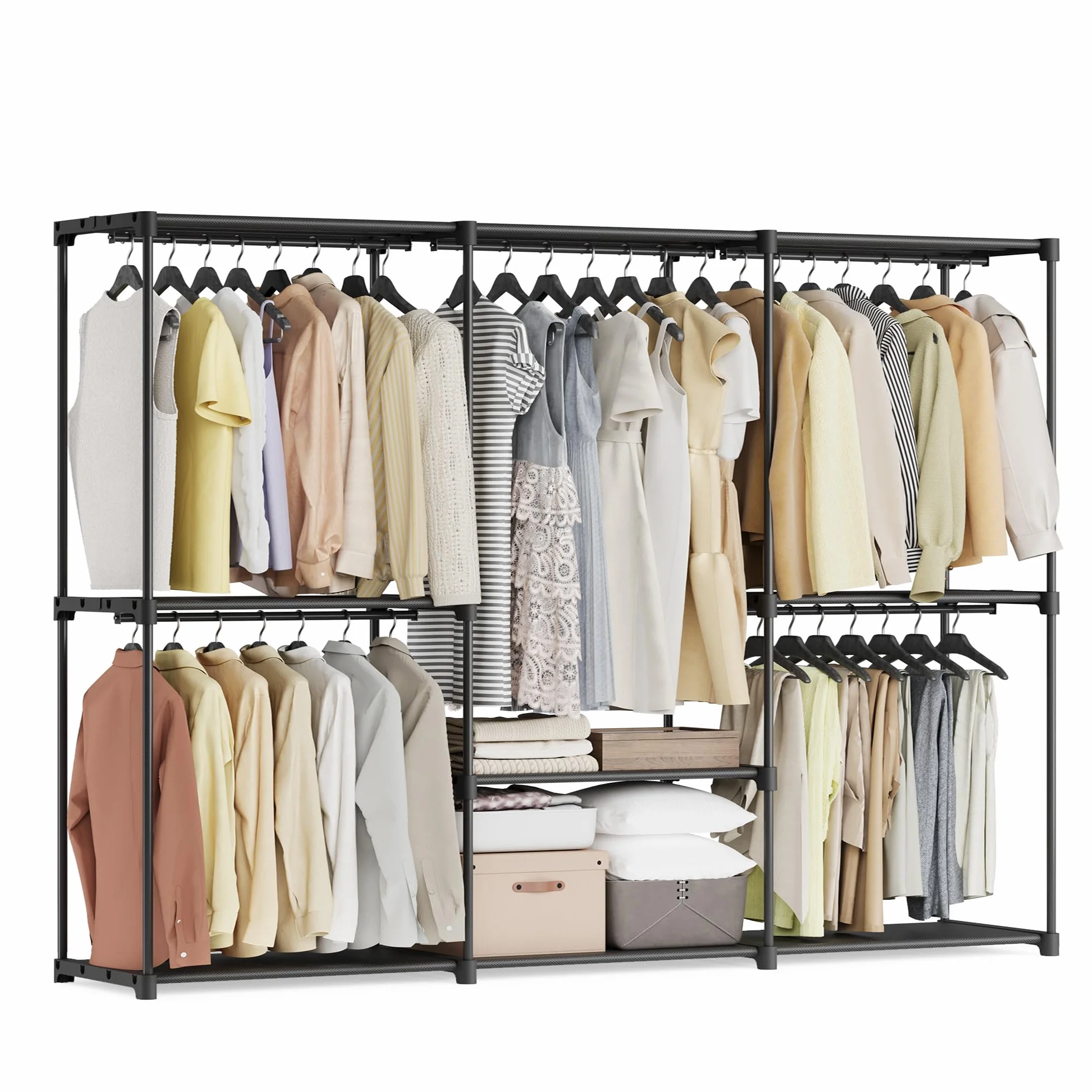 SONGMICS Otwarta szafa na ubrania 5 przegródek 205 x 43 x 166 cm czarna