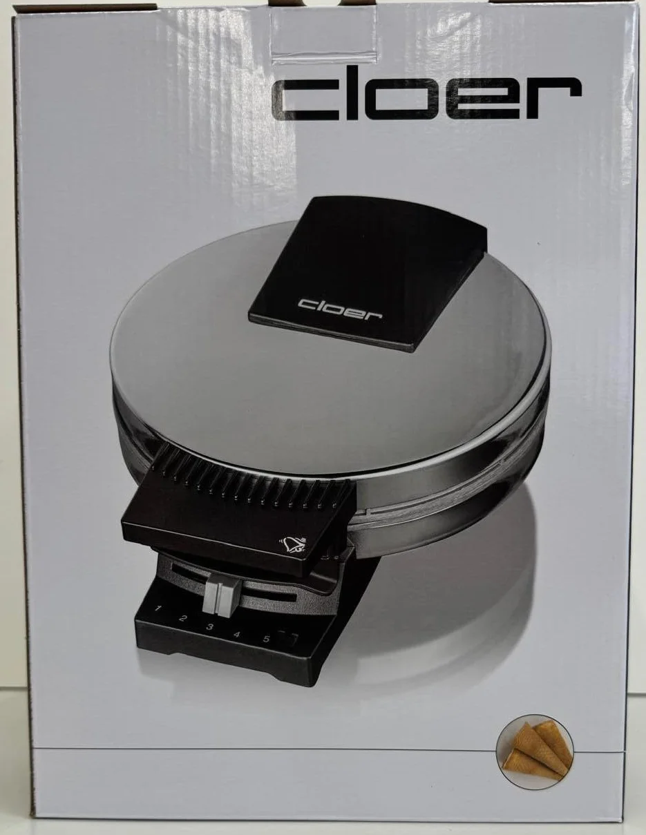 Cloer 285 Maszynka do Robienia Wafli na Cienkie, Chrupiące Szyszki, 800 W, 14,5 cm Ø, Sygnał Akustyczny, Bezstopniowa Regulacja Stopnia Przypieczenia, Stal Nierdzewna, Chrom