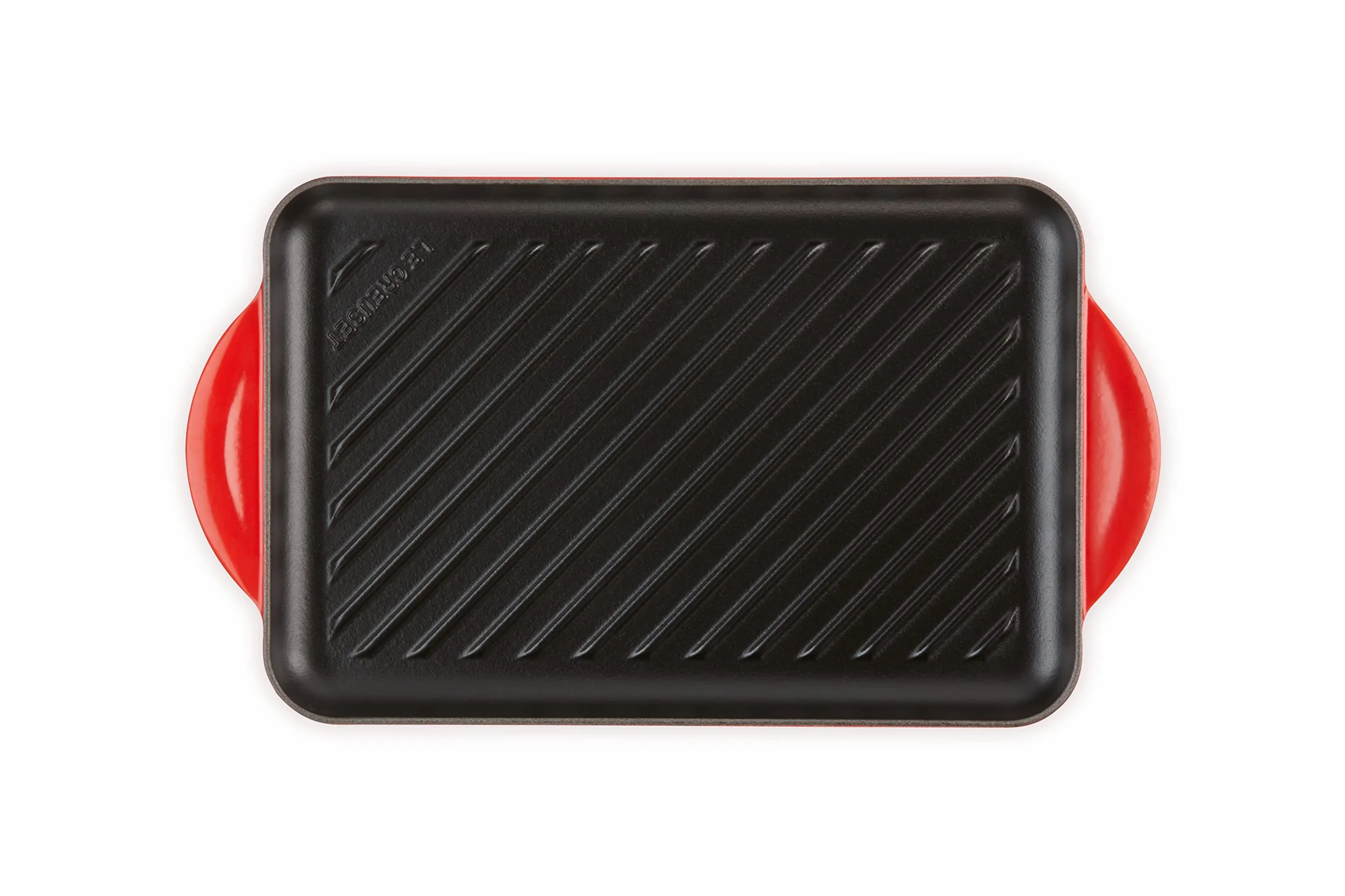 Le Creuset Żeliwna płyta grillowa, prostokątna, 33 x 22 cm, nadaje się do wszystkich rodzajów kuchenek łącznie z indukcyjnymi, Wiśniowa