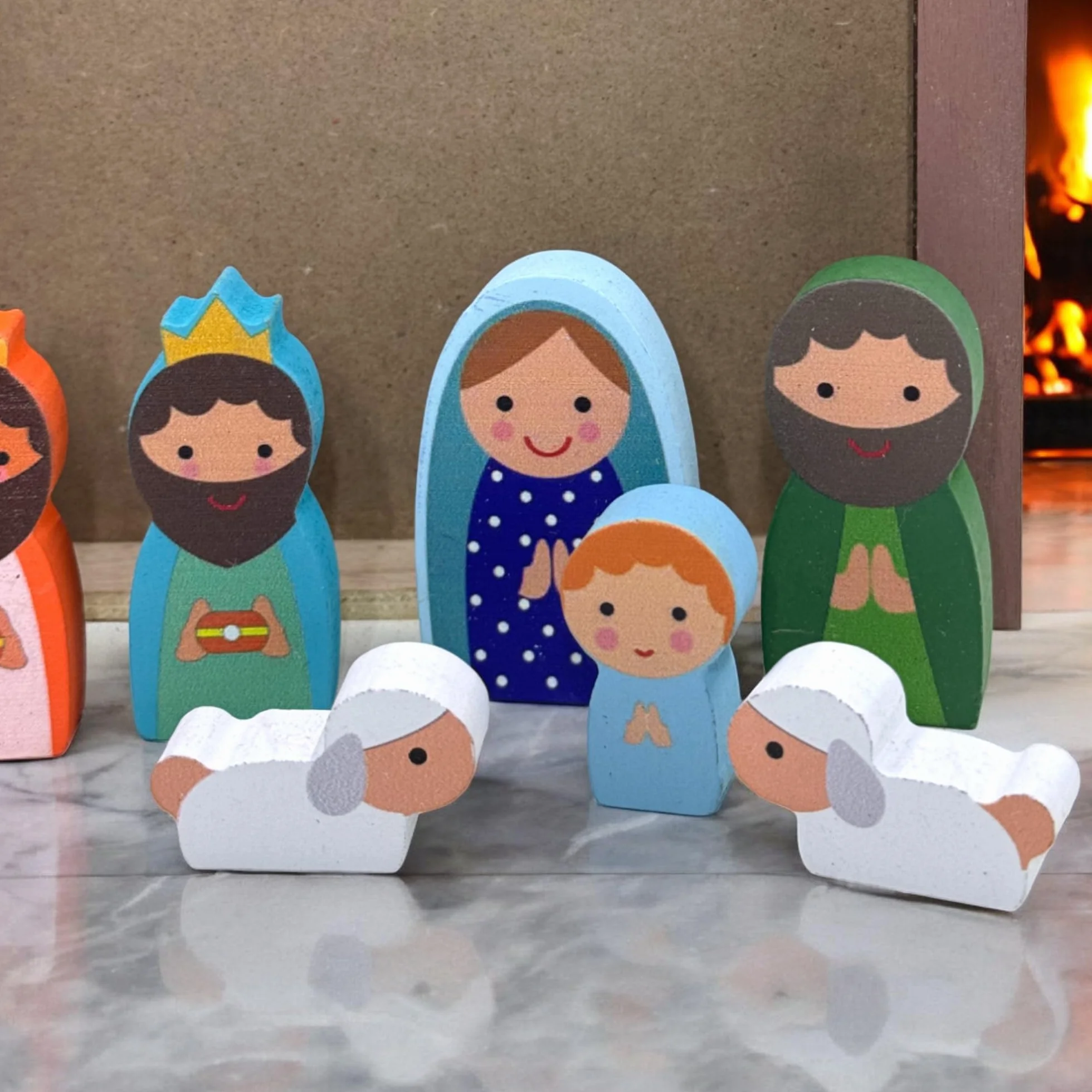 MIJOMA drewniane figurki do szopki bożonarodzeniowej ręcznie malowane 9-częściowa 5 cm
