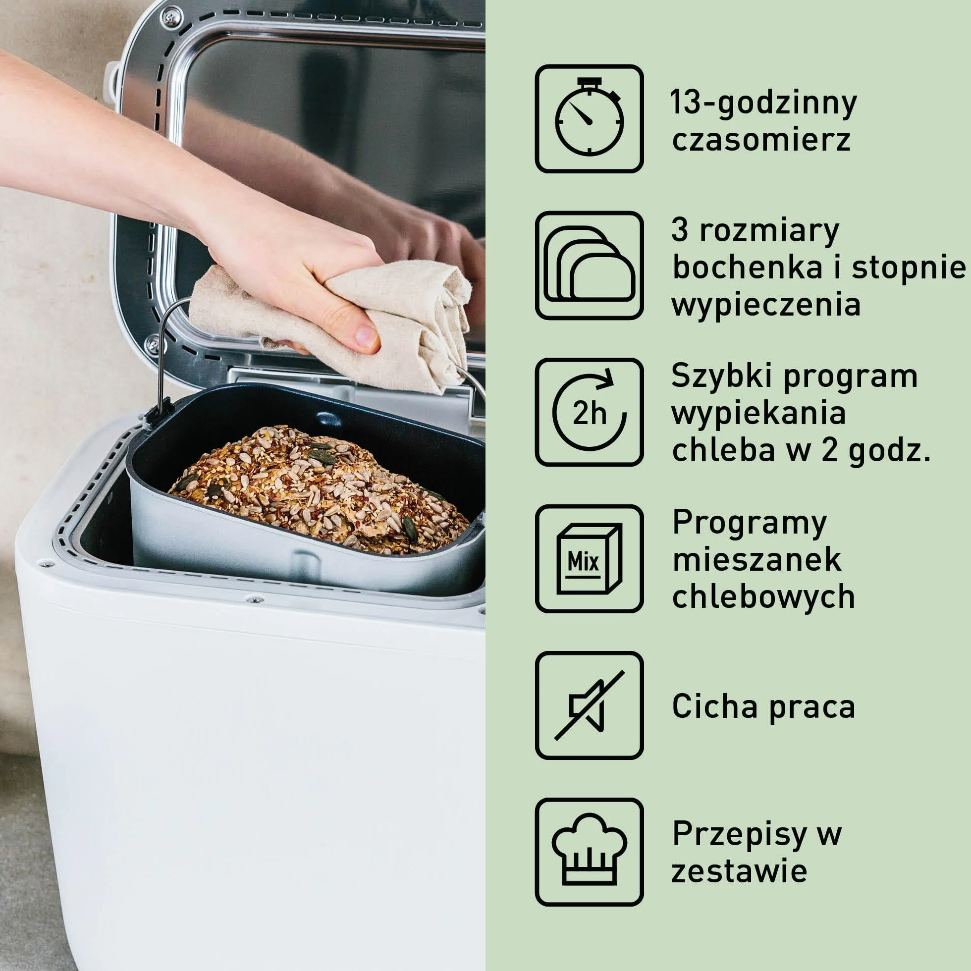 Panasonic SD-B2510WXE Wypiekacz do chleba (21 programów, podwójny czujnik temperatury, timer, 4 programy bezglutenowe), biały