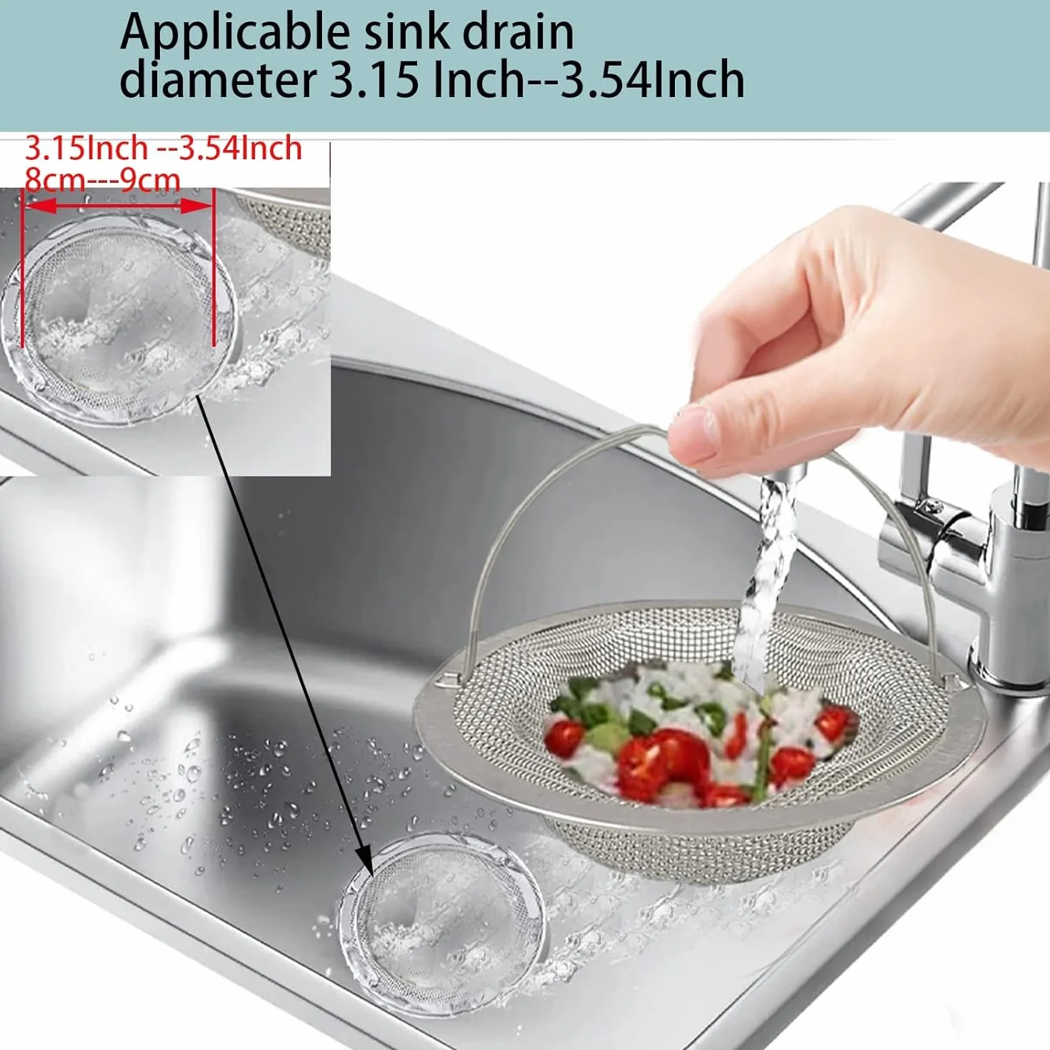2 Sztuki Sitko Odpływowe - Ochrona Przed Zatkaniem, Do Zlewozmywaka z Uchwytem, Ze Stali Nierdzewnej, Do Odprowadzania Wody z Filtrów Kuchennych (11 x 8 x 2 cm)