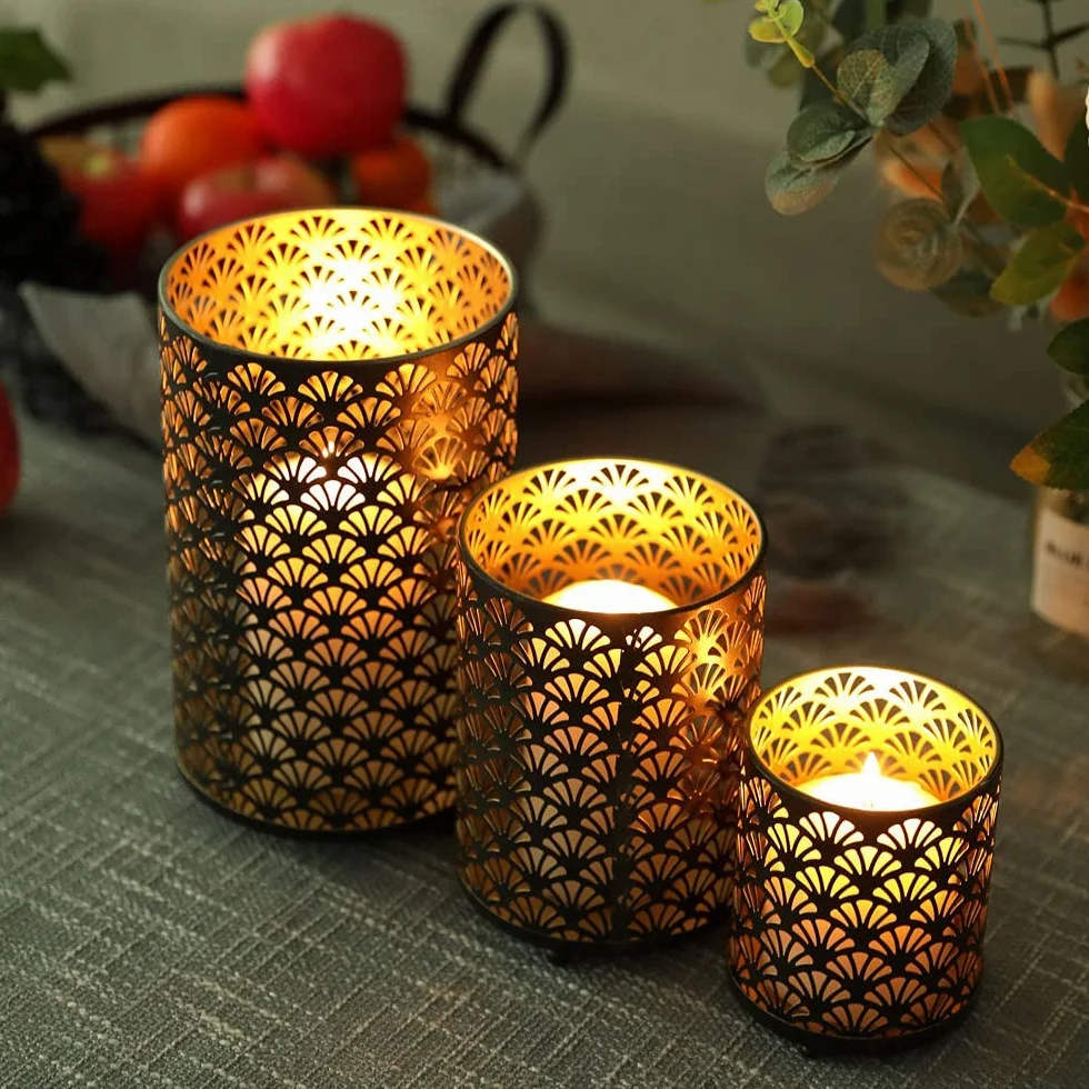 JHY DESIGN metalowe świeczniki huraganowe zestaw 3 sztuk w stylu vintage retro