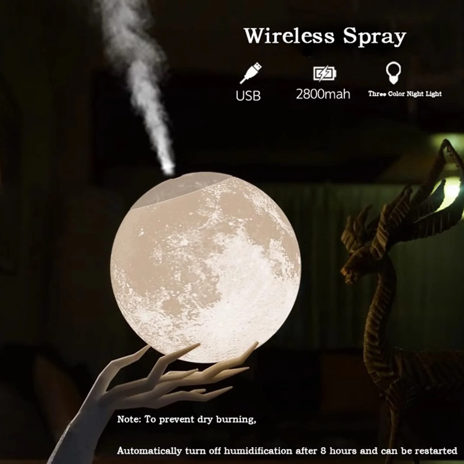 nawilżacze ciepła mgła Nawilżacz powietrza 880ML Ultradźwiękowy dyfuzor olejku eterycznego USB 3D Stereoskopowy Moon Night Lamp Mist Maker Humidificador nawilżacze powietrza do sypialni