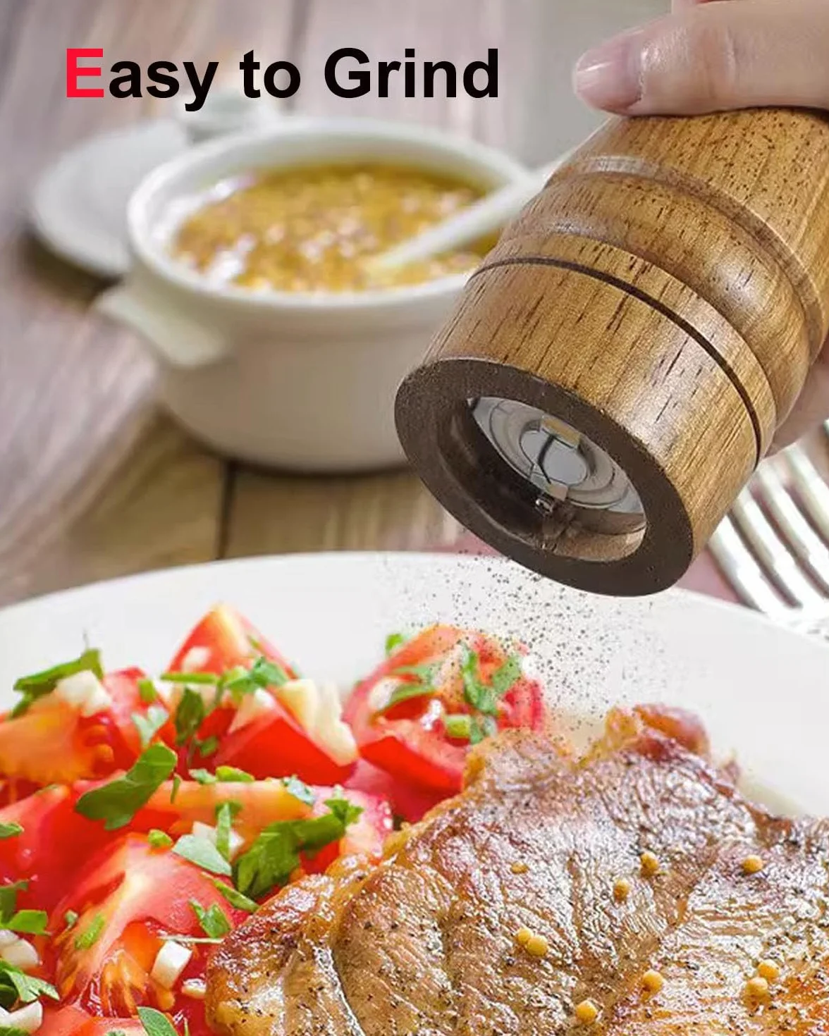 Młynek do pieprzu, młynek do soli, drewniany młynek do pieprzu z regulowanym grubym, 12,5 cm wysokości, drewniany młynek do pieprzu, ręczny młynek do pieprzu, do czarnego pieprzu, łatwy do czyszczenia