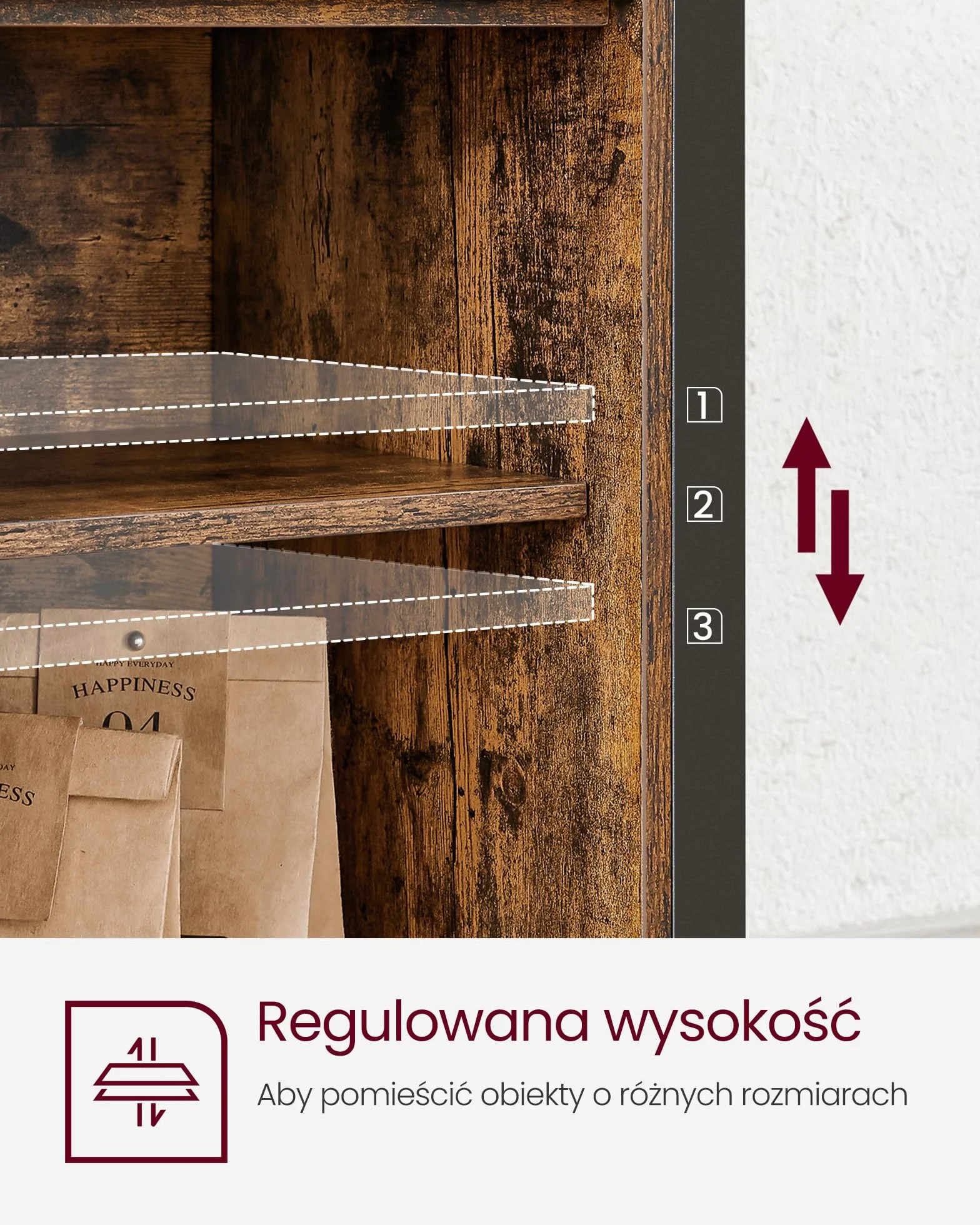 VASAGLE Kredens, szafka kuchenna, szafka do przechowywania, z 2 przesuwnymi drzwiami do stodoły, 33 x 100 x 80 cm, regulowane półki, do salonu, rustykalny brąz i czarny atrament LSC092B01