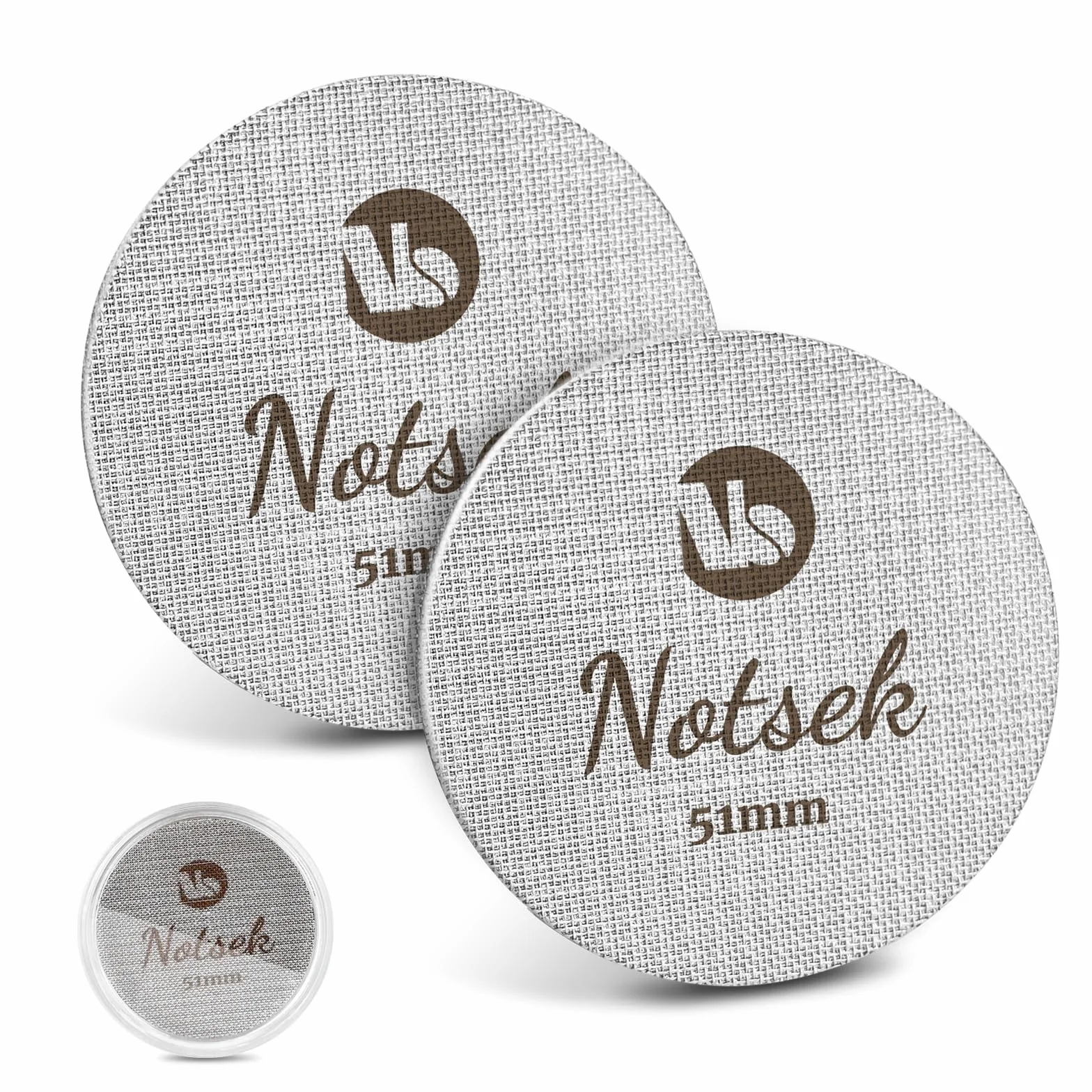 NOTSEK Ekran 51 mm, 2 sztuki 1 mm / grubość 1,7 mm, 51 mm do portafiltra, 150 μm stal nierdzewna 316 ekran do kawy z akrylowym pudełkiem do przechowywania, akcesoria do portafilter do ekspresu do kawy