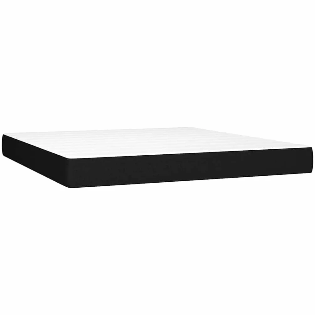tkanina LED regulowany zagłówek kontynentalne 180x200cm czarny | Łóżko kontynentalne 180x200 z materacem sprężynowym LED, czarna tkanina z regulowanym zagłówkiem do sypialni