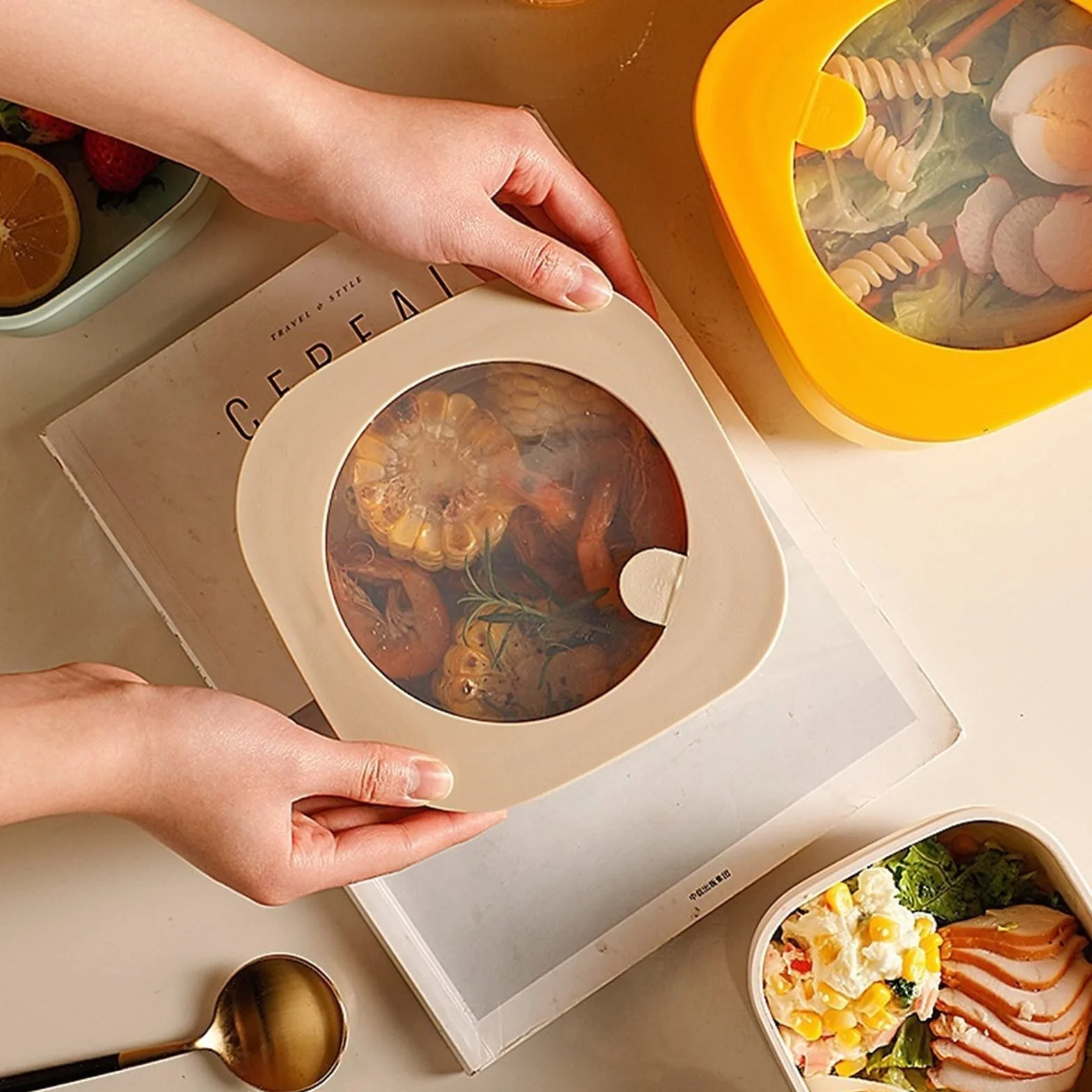 Pudełka Bento Praktyczne pudełko na drugie śniadanie Pudełko do przechowywania dla pracowników biurowych Studenci lunch świeżej żywności ，Pudełko na lunch(0.6L)