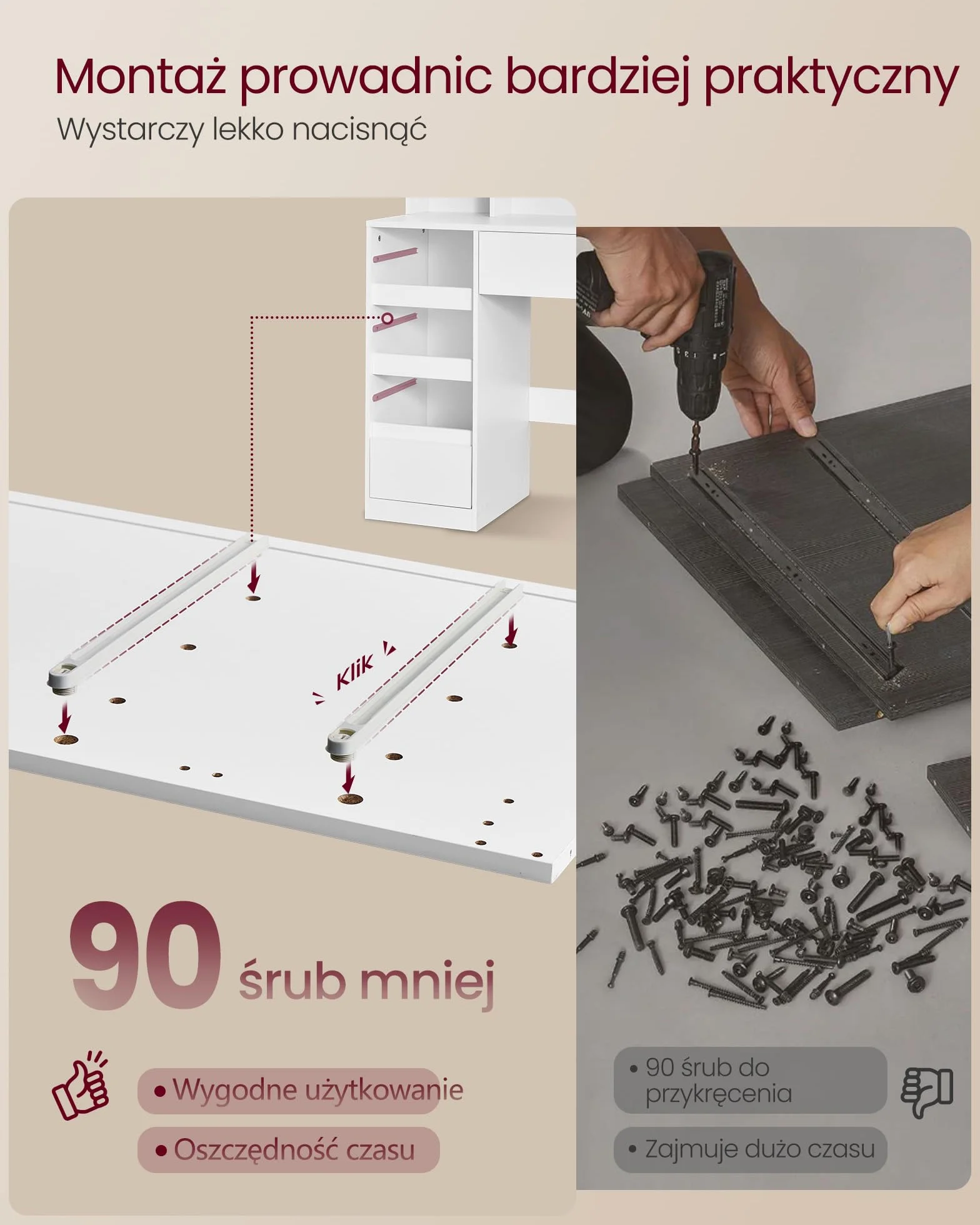 VASAGLE Duża toaletka z lustrem i gniazdkiem, regulowane oświetlenie LED, stół do makijażu z 9 szufladami nowoczesna toaletka, biała RDT146WB01