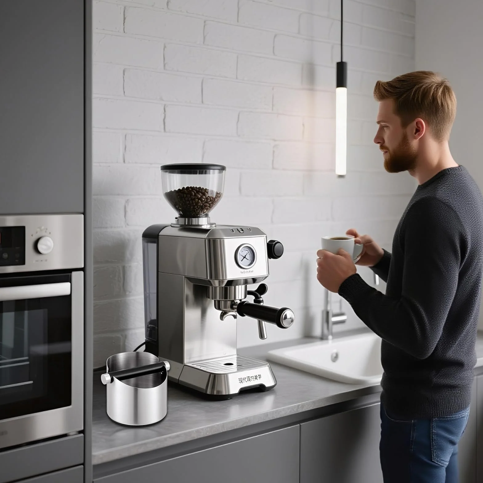 Pojemnik na kawę ze szczotką, pojemnik na kawę ze stali nierdzewnej – małe pudełko do espresso, antypoślizgowa podstawa, pojemnik na odpady kawy o dużej pojemności, zdejmowany puk, akcesoria
