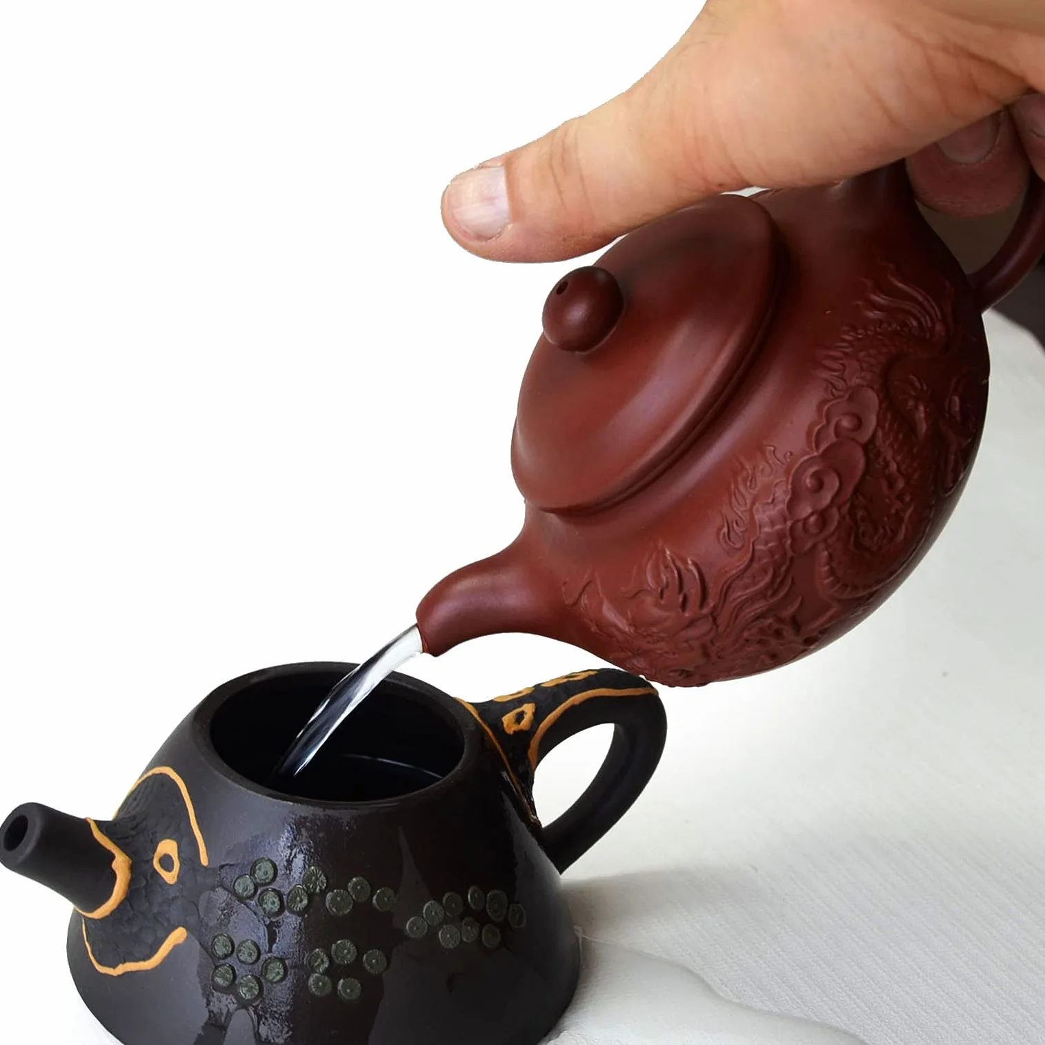 Czajniczek 243 ml chiński Yixing oryginalny czarny glina Zisha Classics garnek zaparzacze herbata (czerwony smok)