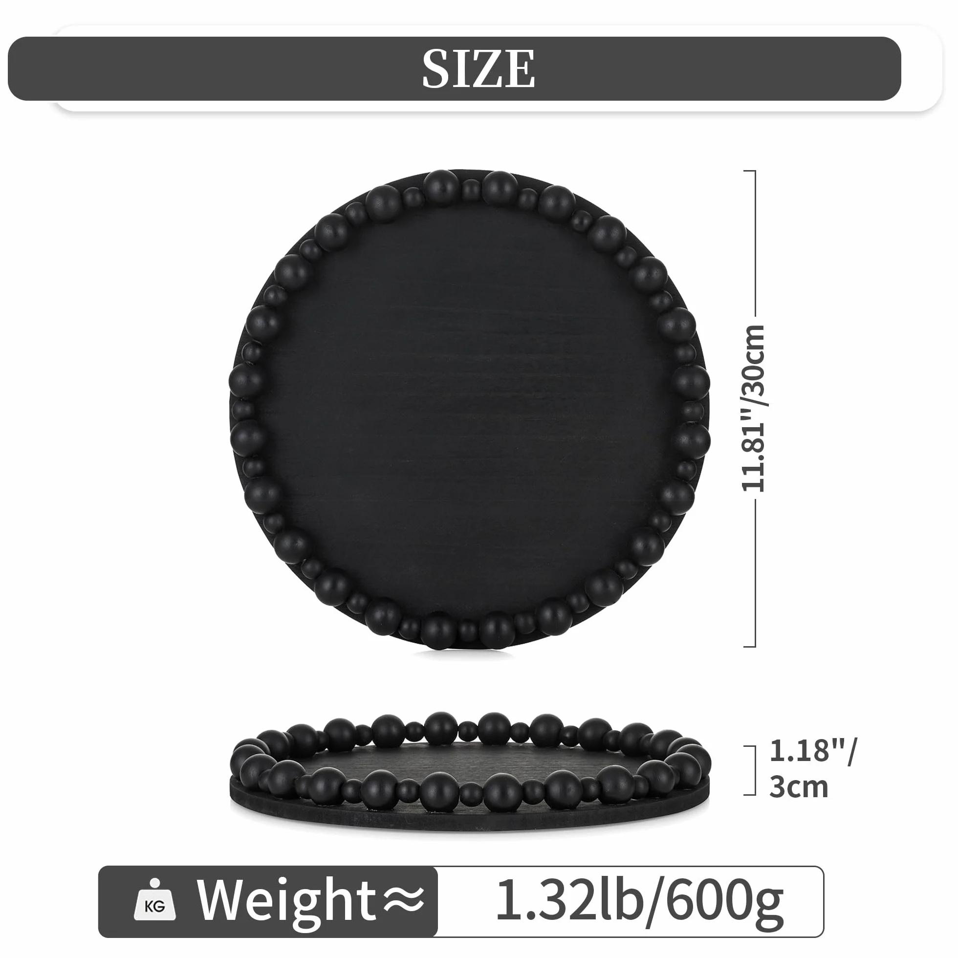 Hanobe Drewniana taca dekoracyjna okrągła Vintage czarna 30 cm